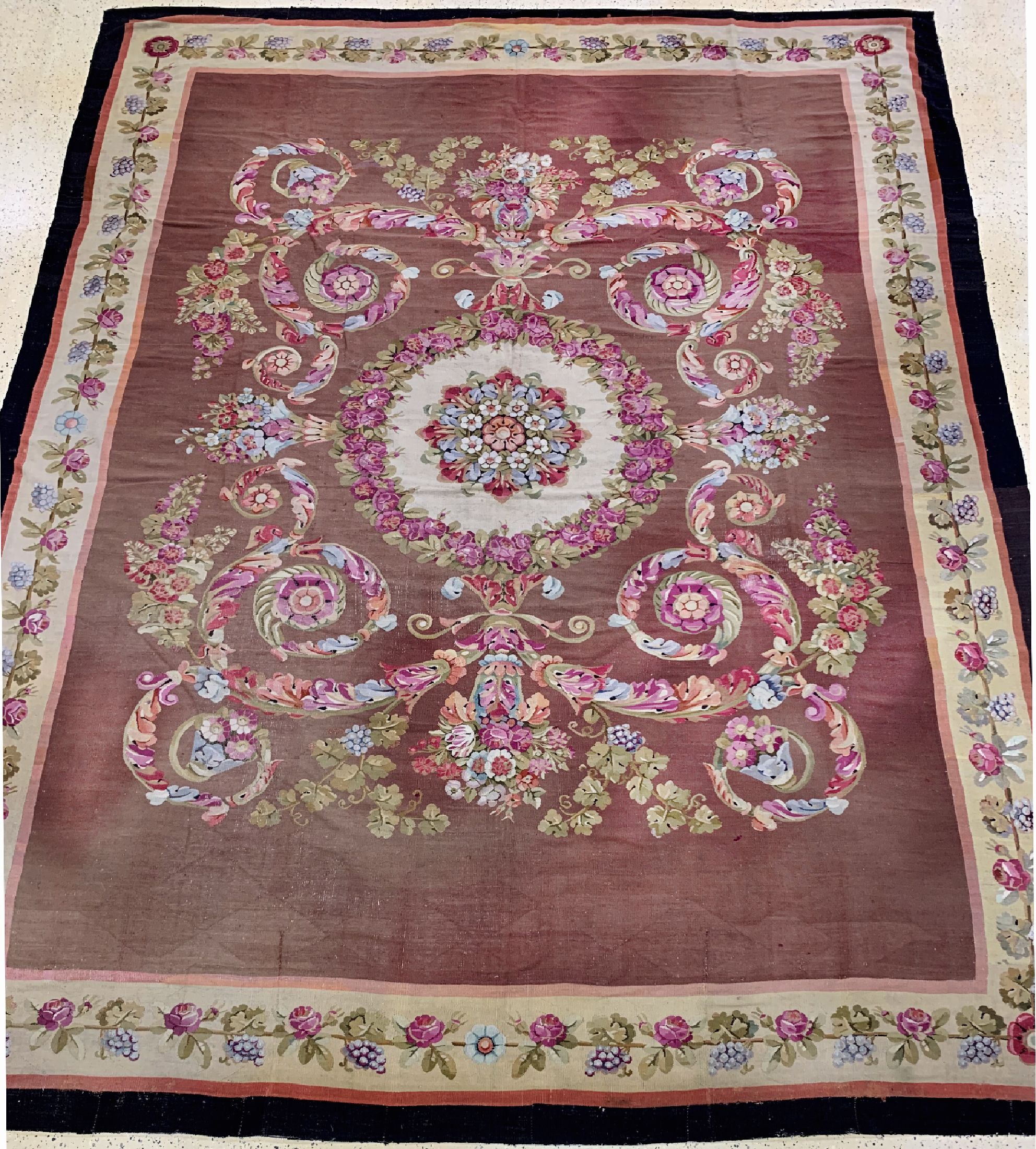 Antiker Aubusson"Flachgewebt" Frankreich, 19.Jhd, Wolle auf Baumwolle, ca. 540 x 340 cm,EHZ: 3