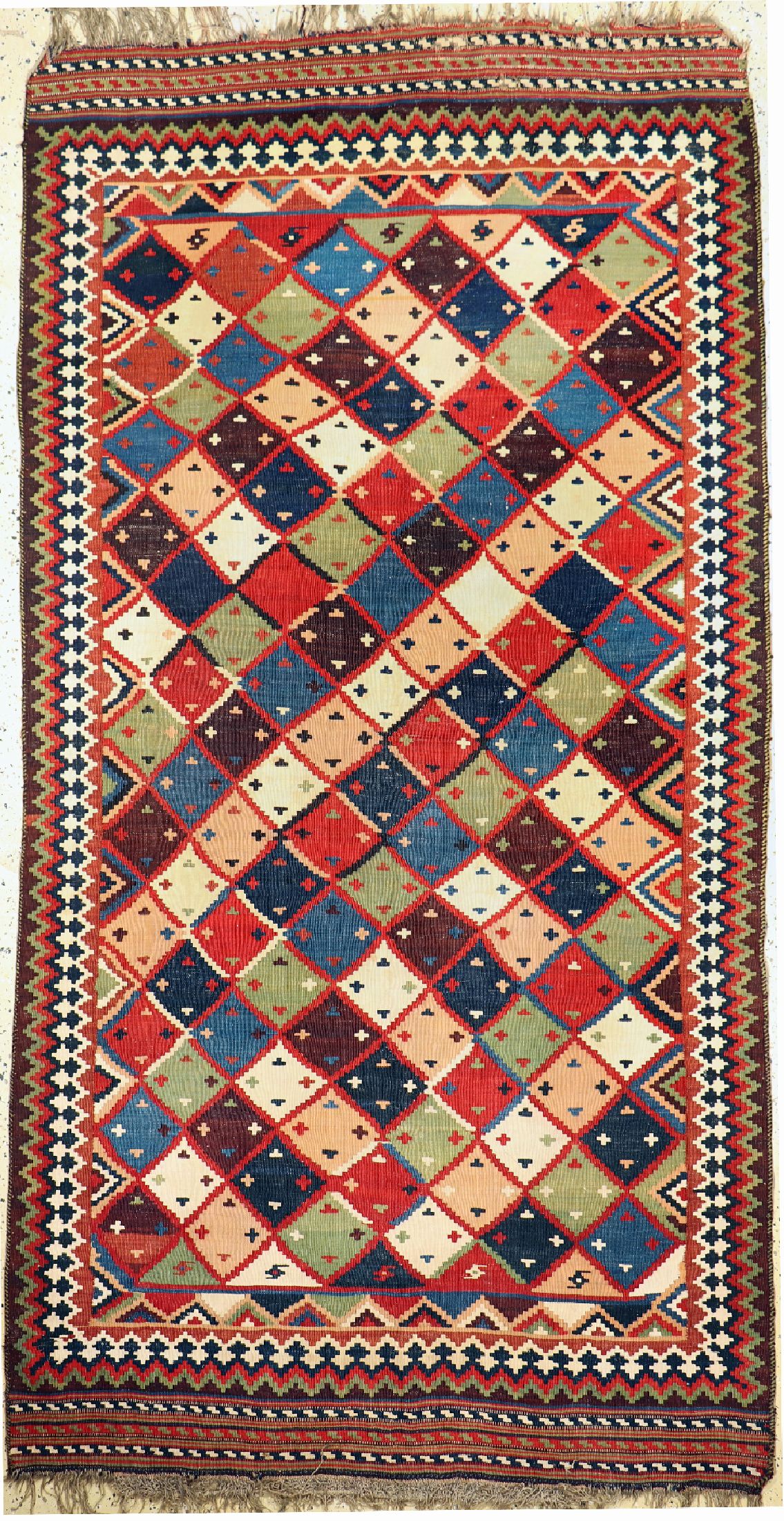 Ghaschgai Kelim antik, Persien, um 1900, Wolle auf Wolle, ca. 290 x 153 cm, EHZ: 2, (ein geflicktes Loch)