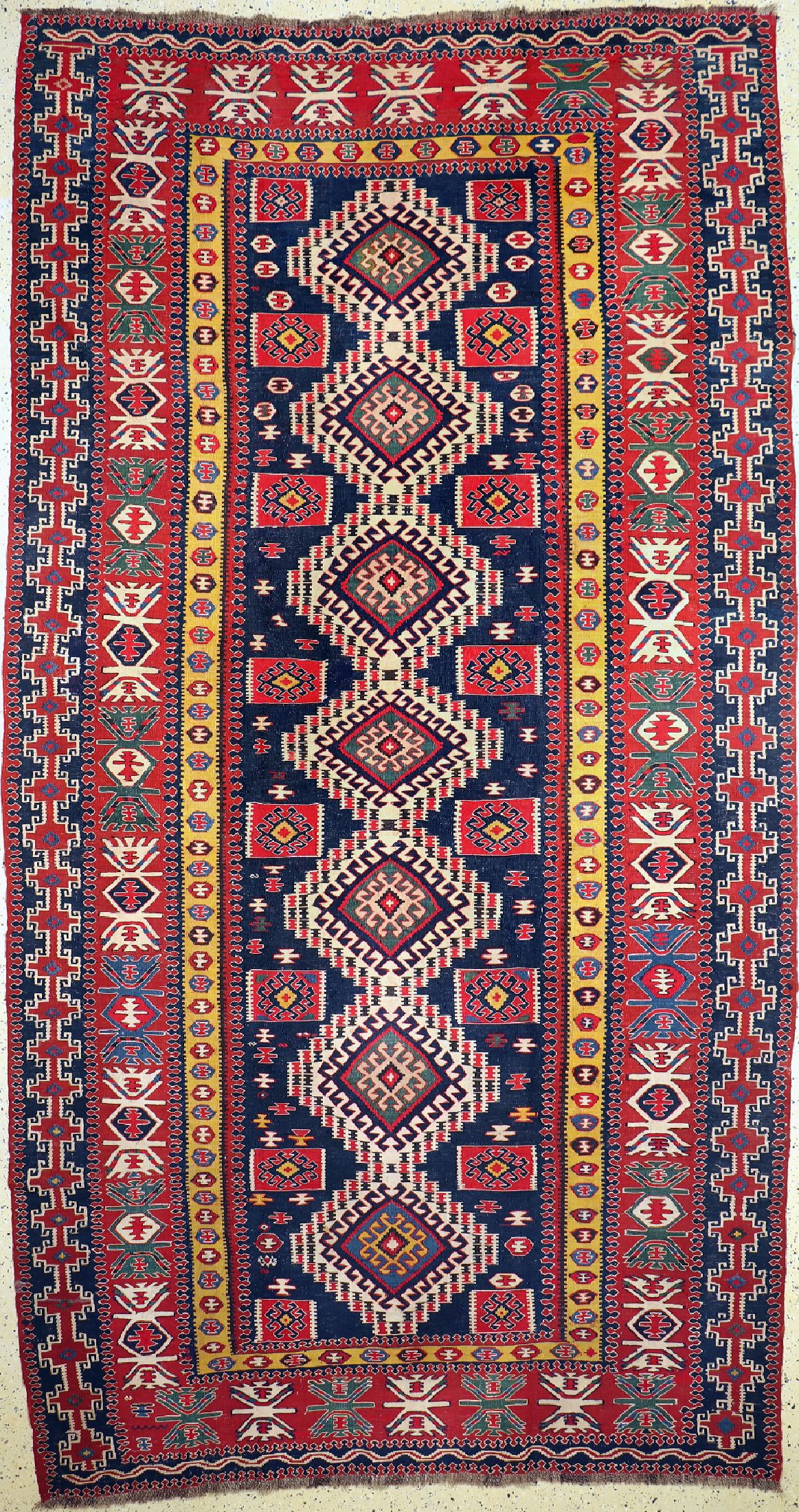 Antiker Kuba-Schirwan Kelim, Kaukasus, um 1900, Wolle auf Wolle, ca. 440 x 214 cm, EHZ: 2
