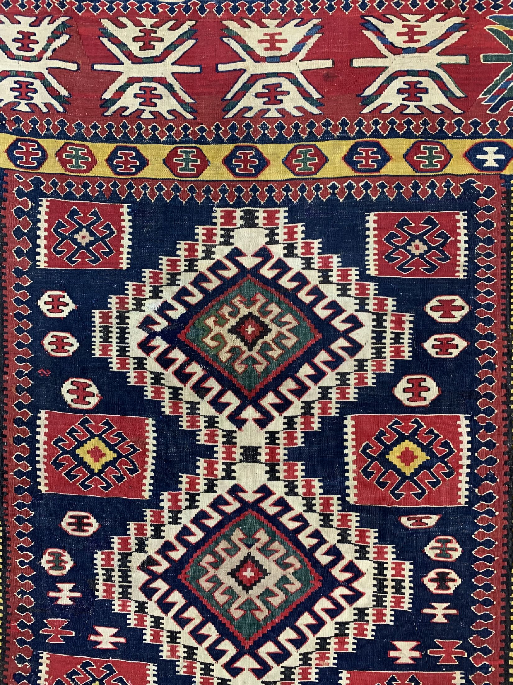 Detail d: Antiker Kuba-Schirwan Kelim, Kaukasus, um 1900, Wolle auf Wolle, ca. 440 x 214 cm, EHZ: 2