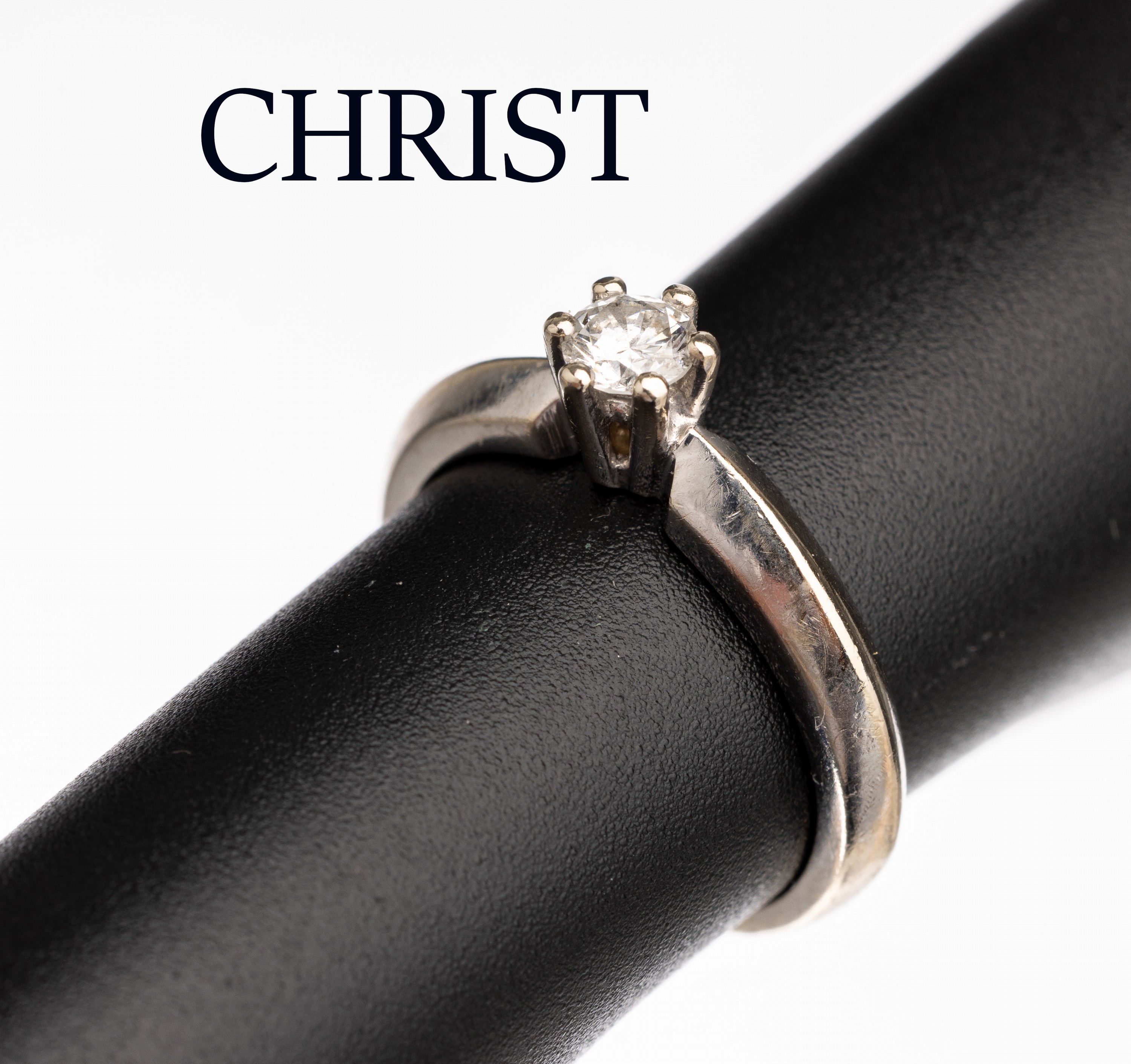 14 kt Gold CHRIST Brillant-Ring, WG 585/ 000, Brillant ca. 0.25 ct Weiß/si, RW 52, ca. 3.9 g, sign.