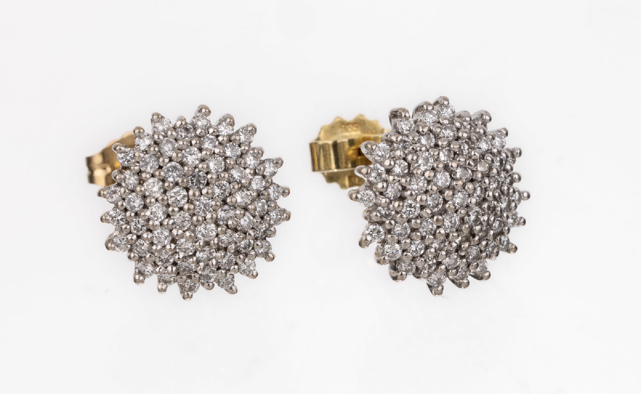 Paar 14 kt Gold Brillant-Ohrstecker, WG/GG 585/000, Brillanten zus. ca. 1.20 ct feines Weiß-Weiß/vvs-si, ca. 4.8 g