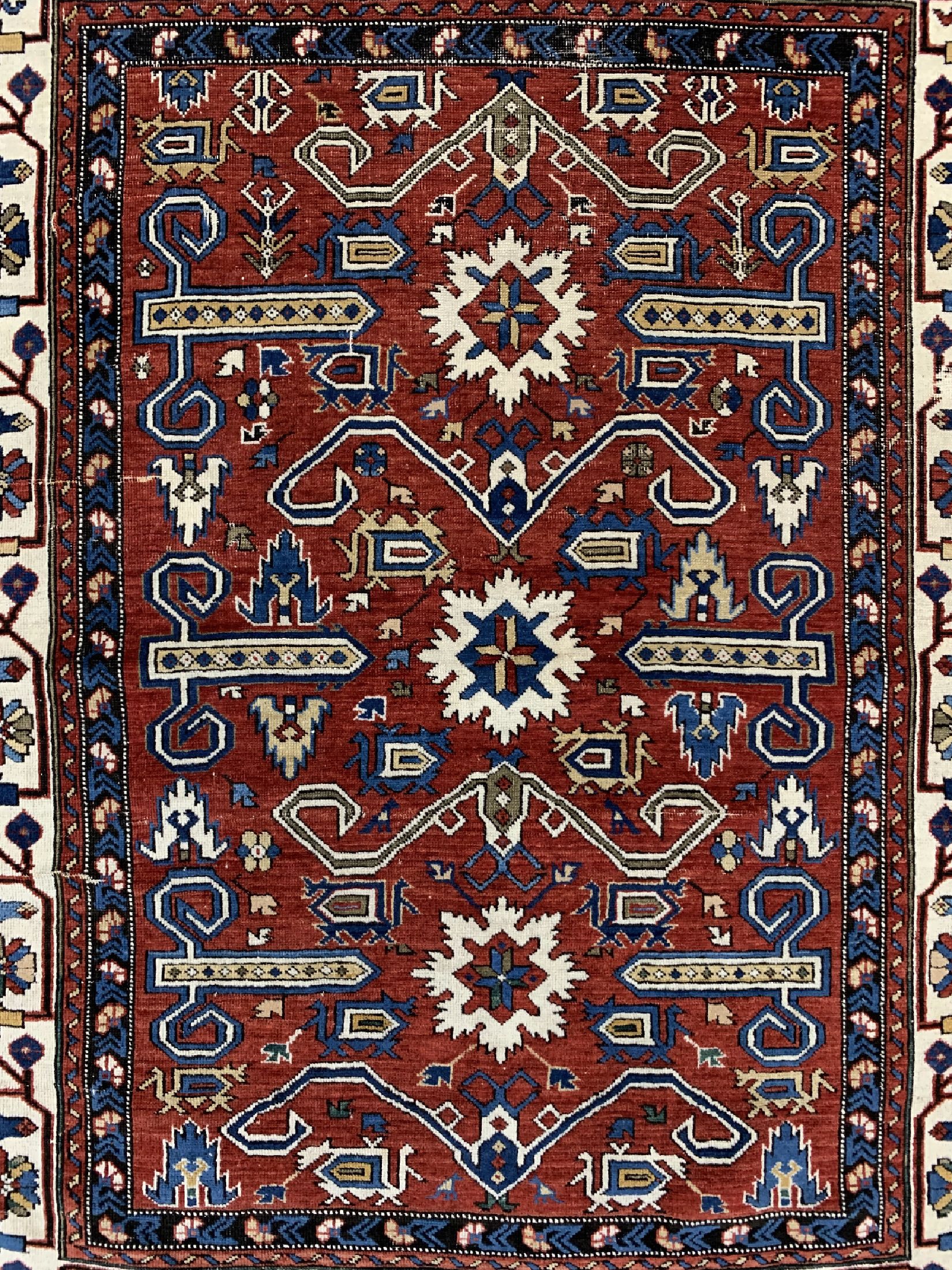 Detail c: Antiker Schirwan"Perpedil", Kaukasus, um 1900, Wolle auf Wolle, ca. 150 x 113 cm, EHZ: 2-3