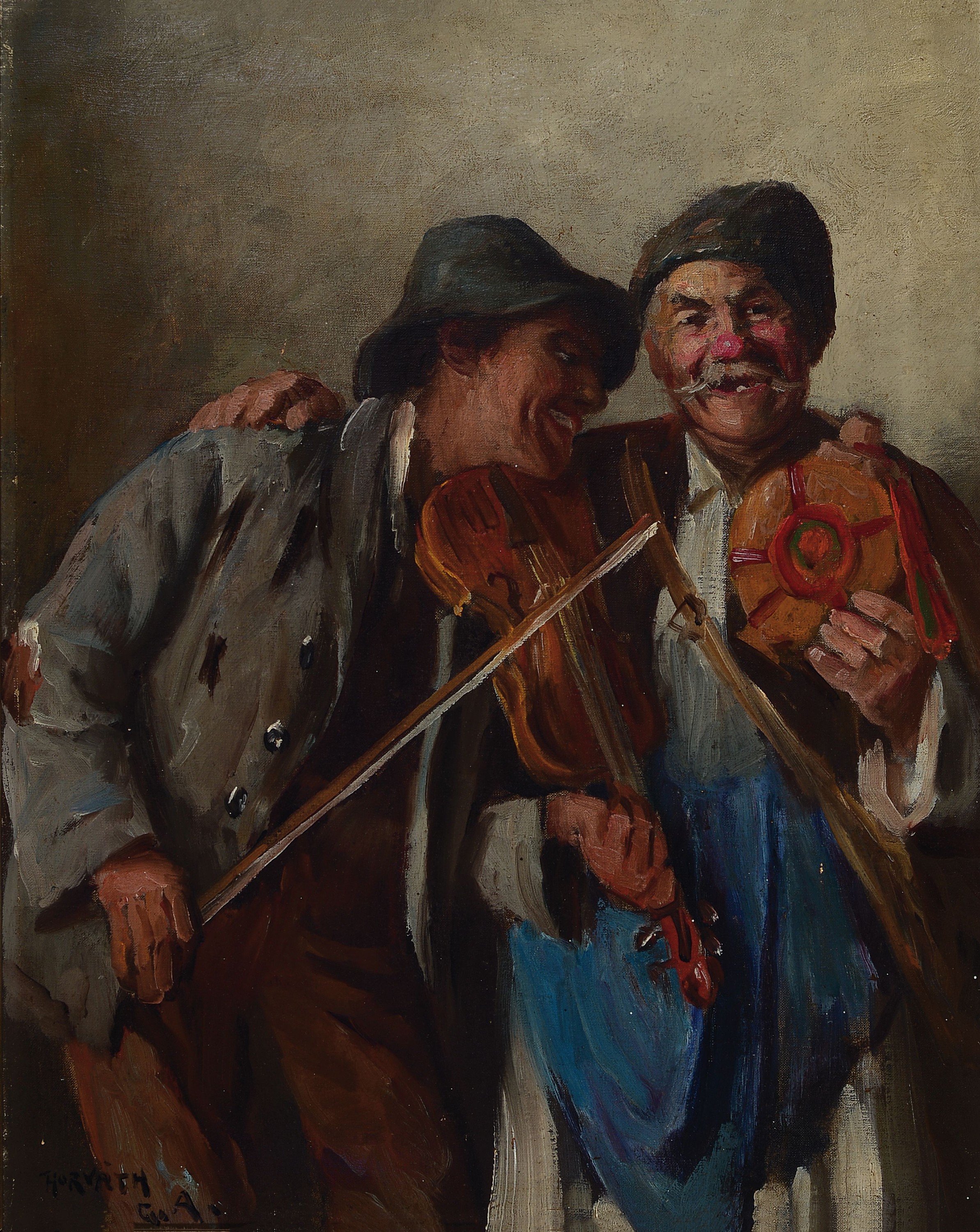 Andor G. Horvath, 1876-1966, Interieur mit zwei Männern mit Geige, Öl/Lwd, links unten sign., ca. 50x40cm, R. ca. 60x50cm