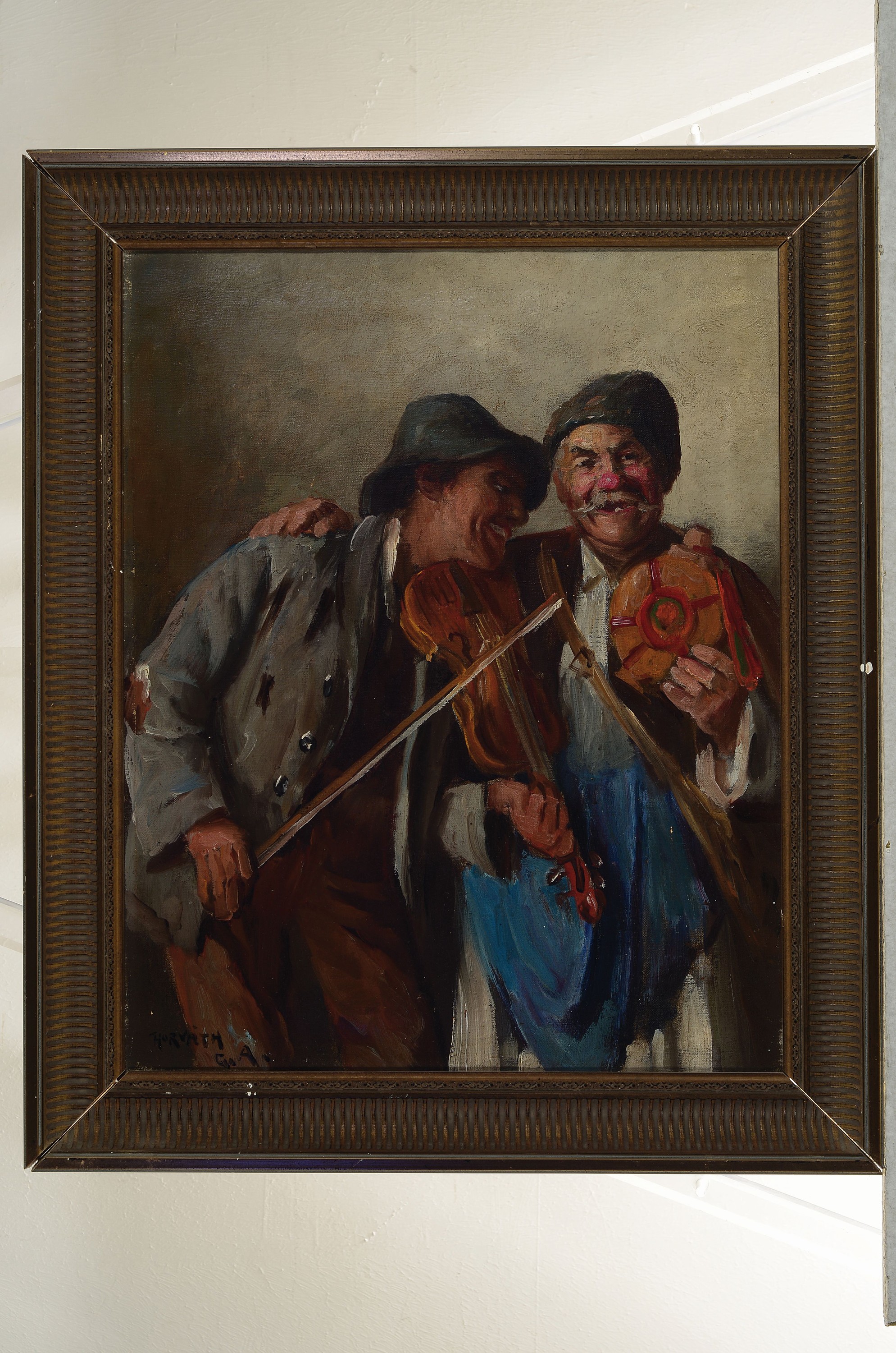 Detail k: Andor G. Horvath, 1876-1966, Interieur mit zwei Männern mit Geige, Öl/Lwd, links unten sign., ca. 50x40cm, R. ca. 60x50cm