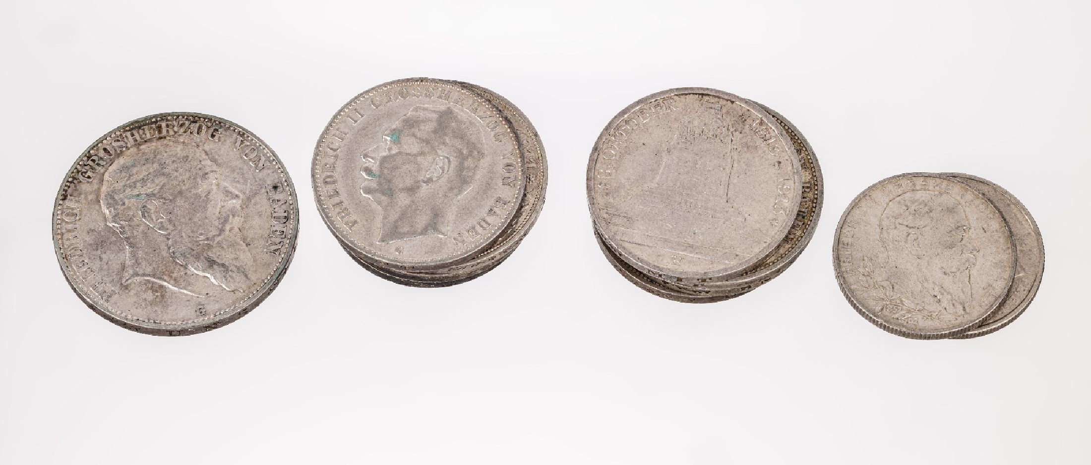 Konvolut 11 Silbermünzen, Deutsches Reich, 1 x 5 Mark: Friedrich Grossherzog von Baden, 1903, 8 x 3 Mark: 4 x Friedrich Grossherzog von Baden 1912 ...