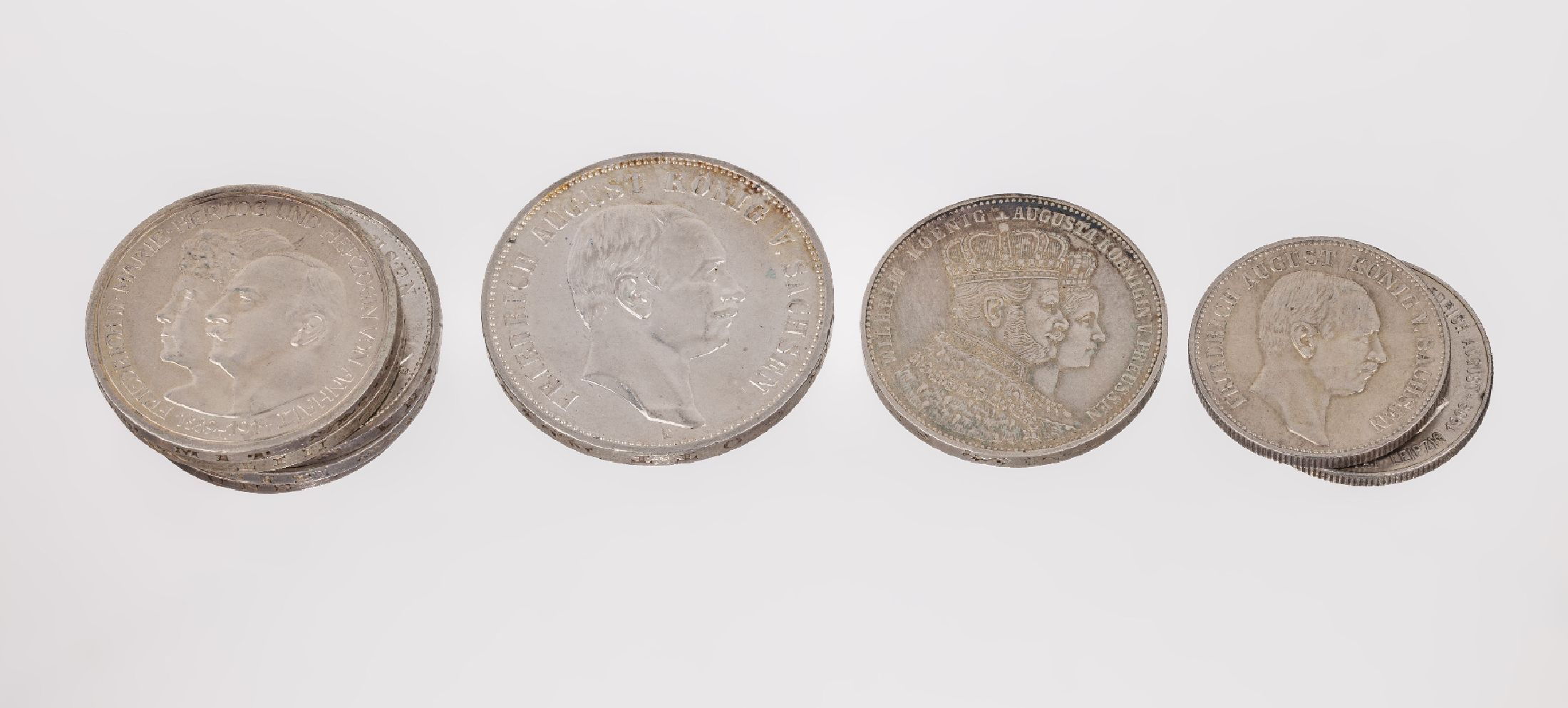Lot 9 Silbermünzen, Deutsches Reich, 1 x 5 Mark: Friedrich August König von Sachsen 1914,5 x 3 Mark: 2 x Friedrich August König von Sachsen 1909 ...
