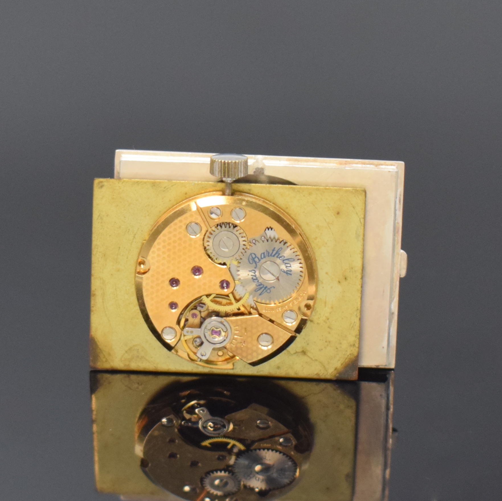 Detail e: ALEXIS BARTHELAY ausgefallene Spangenuhr der 1970er Jahre in Silber, Frankreich/Schweiz um 1975, Handaufzug, großes, quer-rechteckiges Pult-Geh. am ...