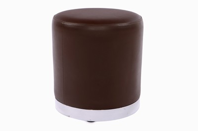 Image Stool, brown cover, likely faux leather, base metal chromed, approx. H. 43 cm, D. 39 cm