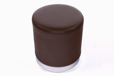 26746909a - Stool, brown cover, likely faux leather, base metal chromed, approx. H. 43 cm, D. 39 cm