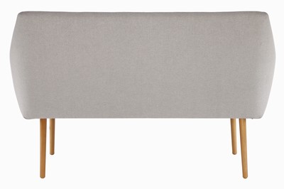 26746916a - Lounge sofa, light gray fabric covers, placed seat cushion with removable cover, conically tapered solid beech legs, freestanding, approximately 91x142x68 cm, seat height 51 cm, arm height 48 cm
