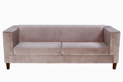 Image 26746917 - 2-seater designer sofa, antique rose velvet- like fabric cover, loose cushions, on wooden legs, timeless design, freestanding, approximately 72x210x83 cm
