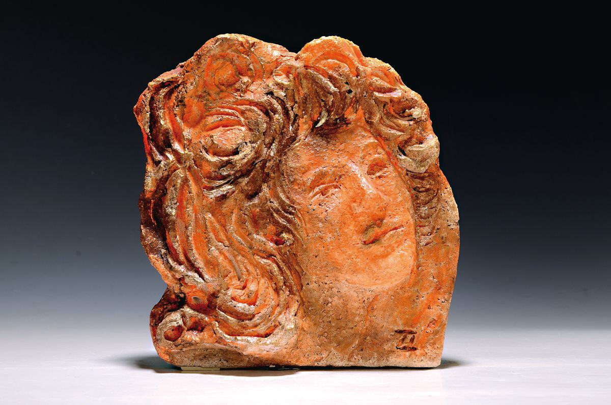Georg Günther Zeuner, 1923- Dresden-2011 Speyer, Kopf Keramikskulptur, orange braun bemalt, monogr., ca.26x22 cm