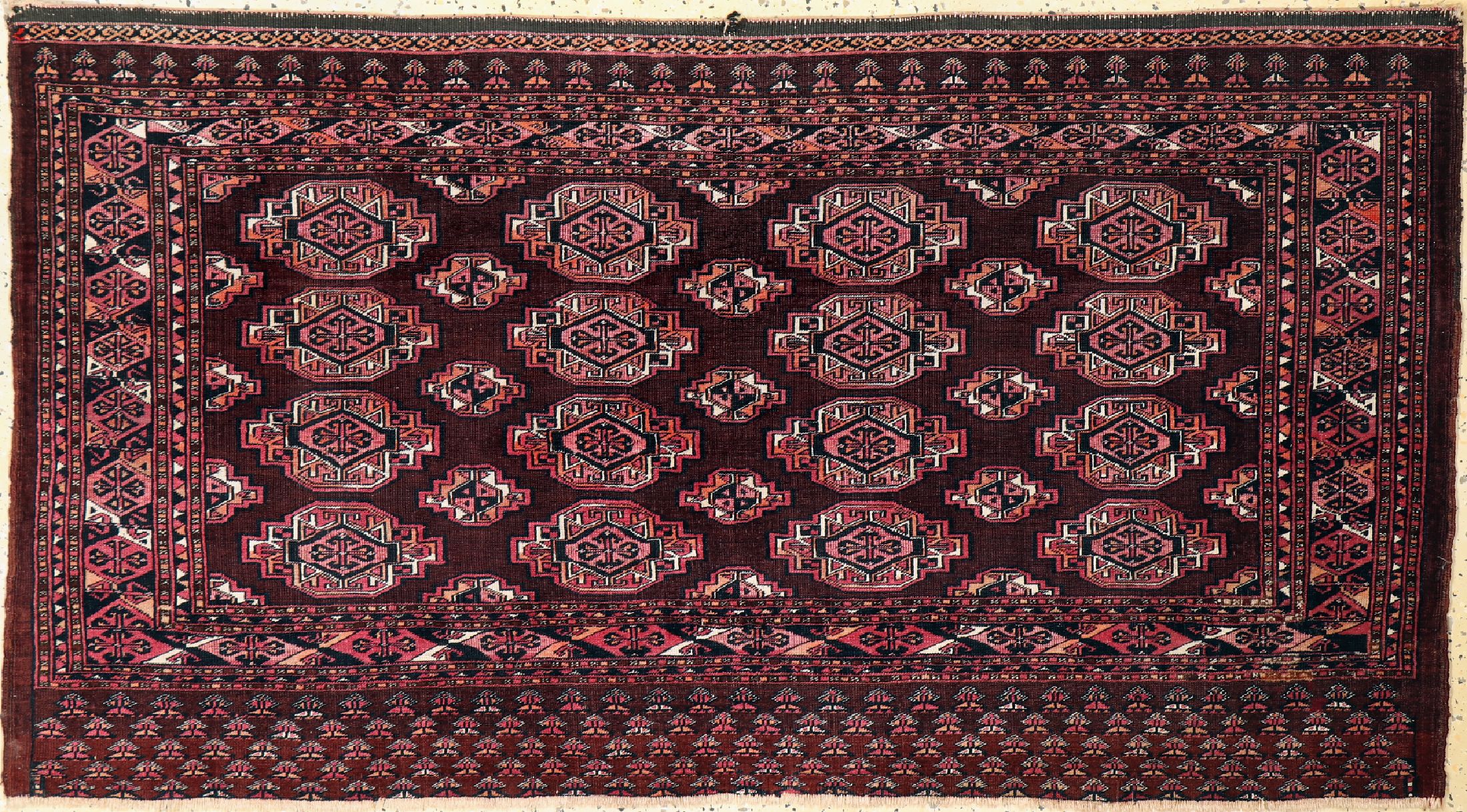 Saryk Tschowal antik, Turkmenistan, 19.Jhd, Wolle auf Wolle mit Seiden-Highlights,ca. 163 x 90 cm, EHZ: 2-3