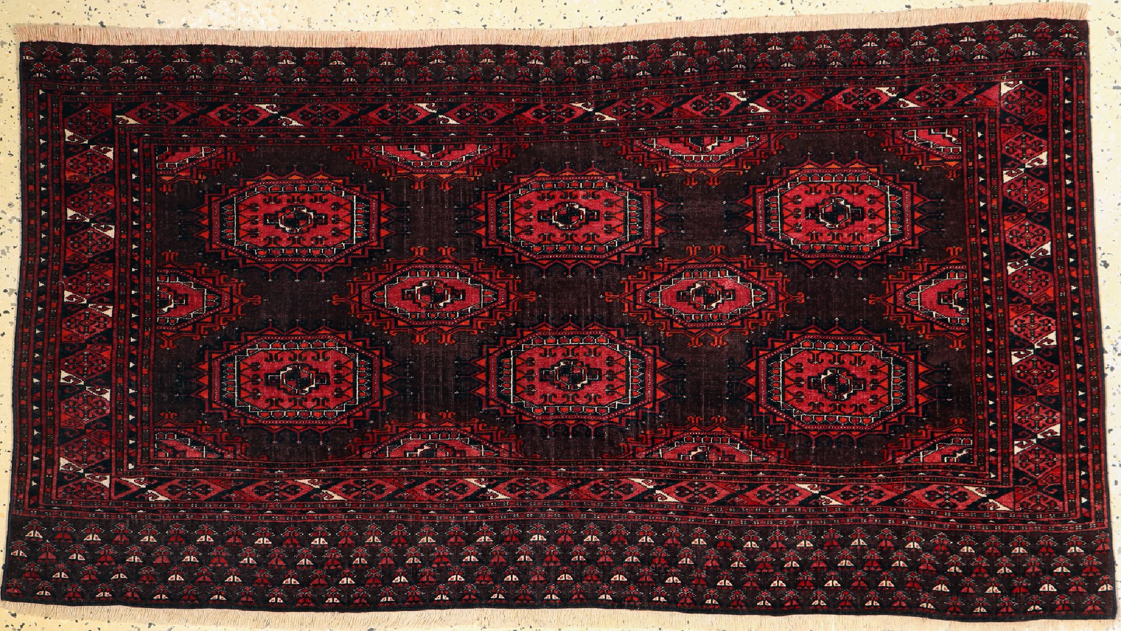 Saryk Tschowal antik, Turkmenistan,um 1900,Wolle auf Wolle mit Seiden-Highlights, ca. 173x 95 cm, EHZ: 2-3