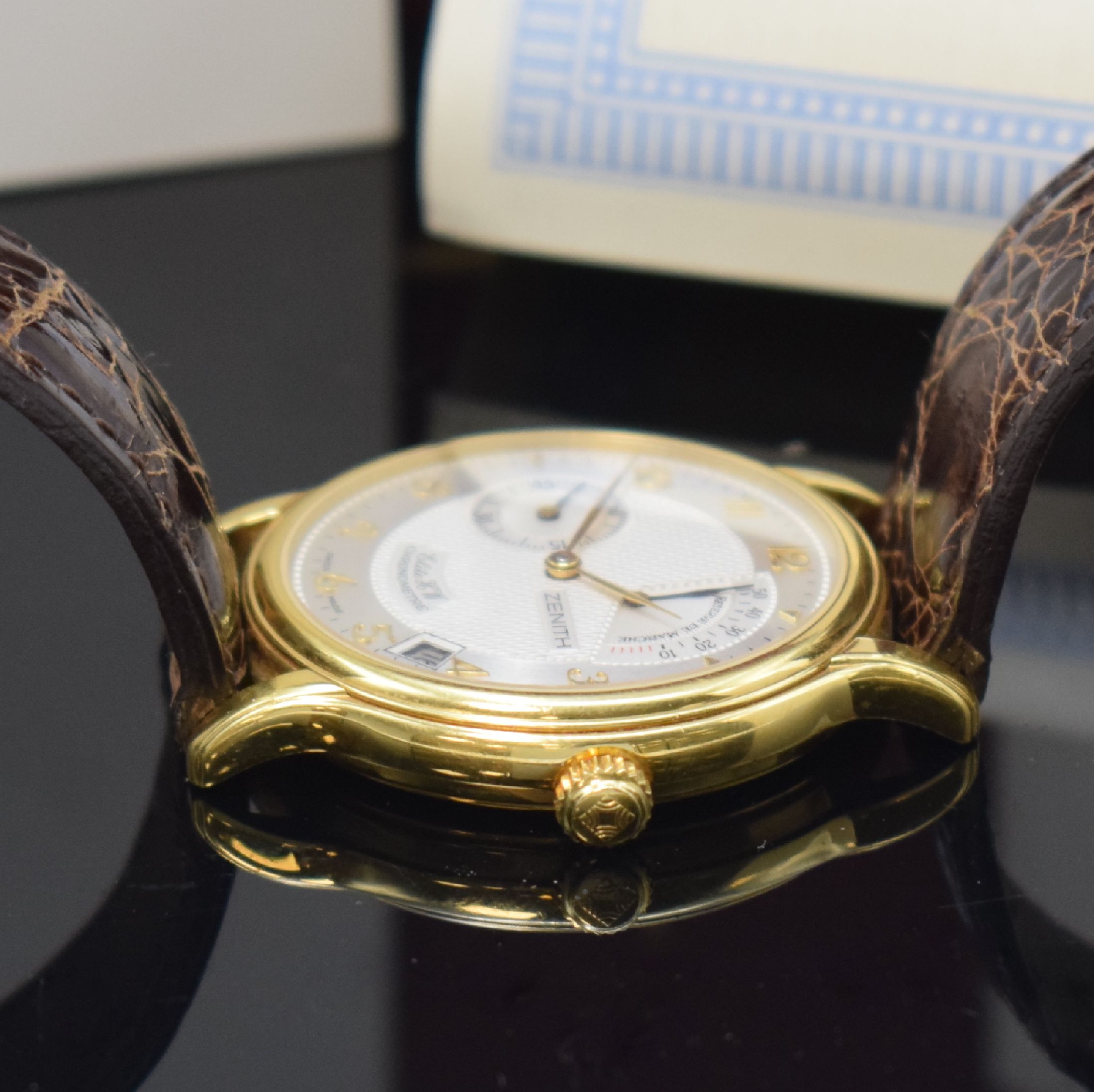 Detail c: ZENITH ELITE HW Chronometre Herrenarmbanduhr mit Gangreserveanzeige in GG 750/000 Referenz 30 0240 655, Schweiz um 1998, Handaufzug, Boden aufgedr., ...