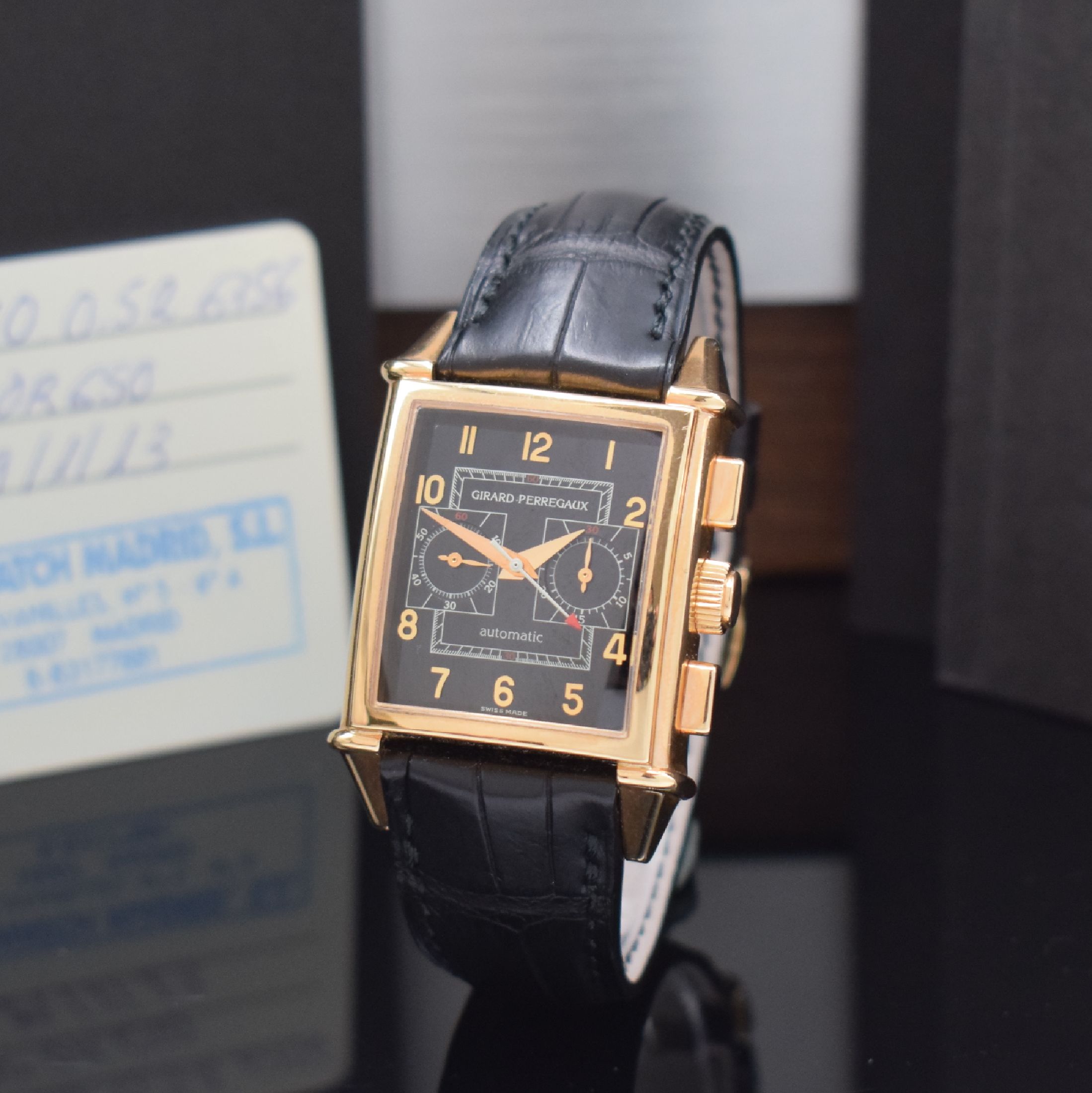 GIRARD PERREGAUX Armbandchronograph Vintage 1945 Referenz 2599, Automatik, RG 750/000 inkl. orig. Lederband m. orig. RG 750/000 Dornschl., angelehnt ...