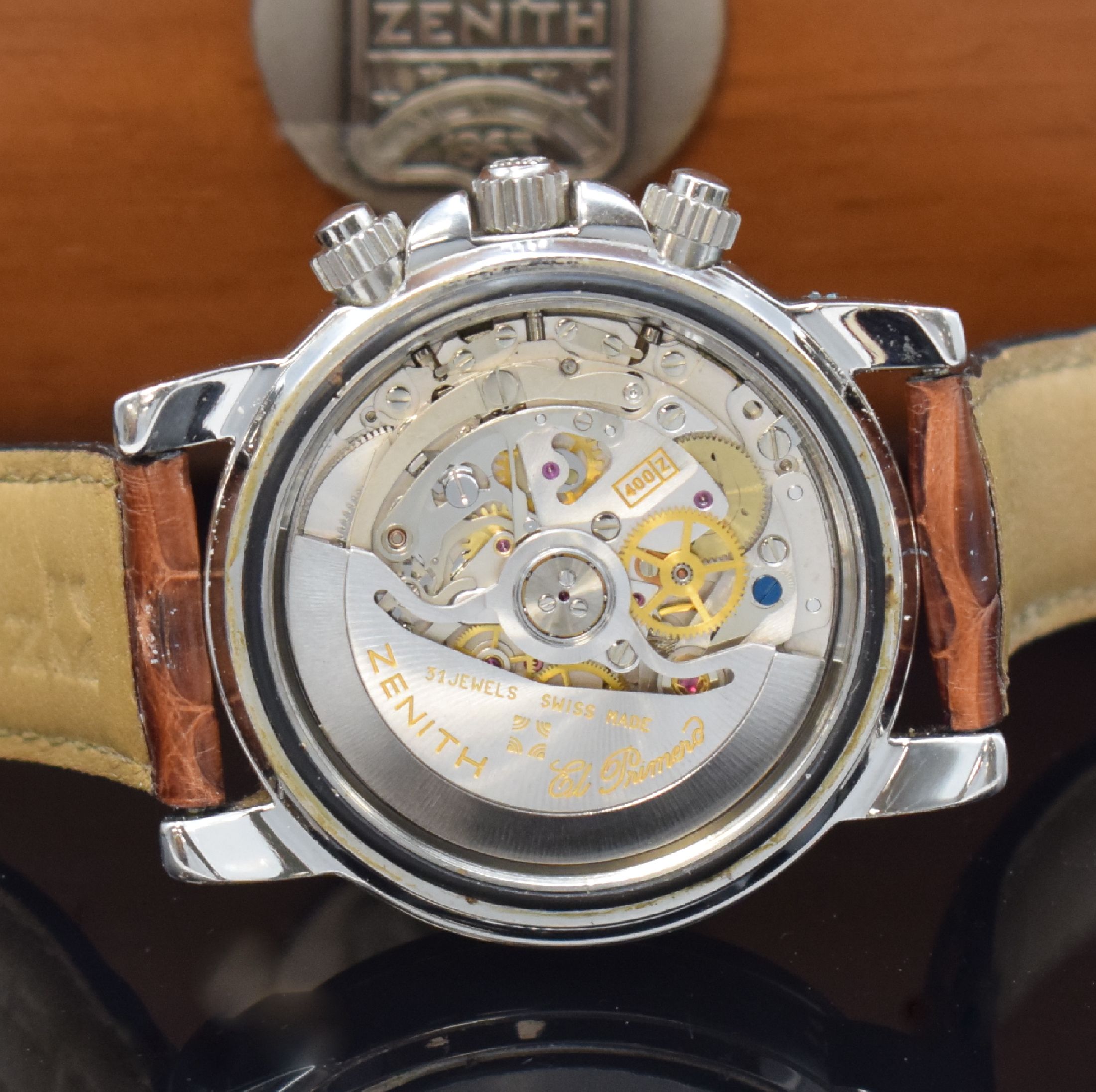 Detail e: ZENITH El Primero Rainbow SchaltradchronographReferenz 01/02.0461.400, Automatik, Edelstahlgeh. inkl. orig. Lederband m. orig. Dornschl., Boden, ...