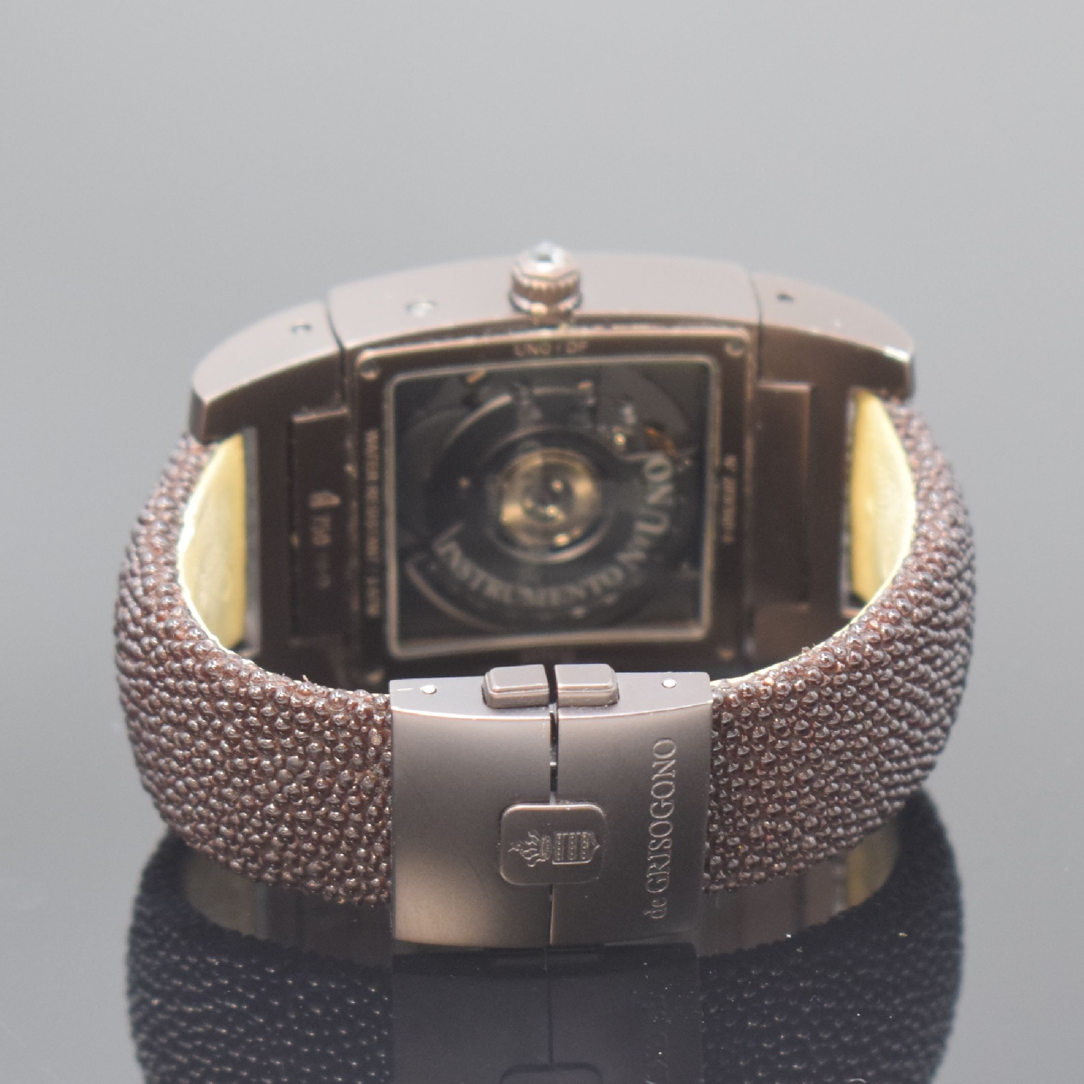 Detail b: DE GRISOGONO Instrumento N°UNO / DF Grande Seconde seltene Armbanduhr, Automatik, Schweiz um 2008, massives braun eloxiertes 18k Goldgeh. inkl. ...