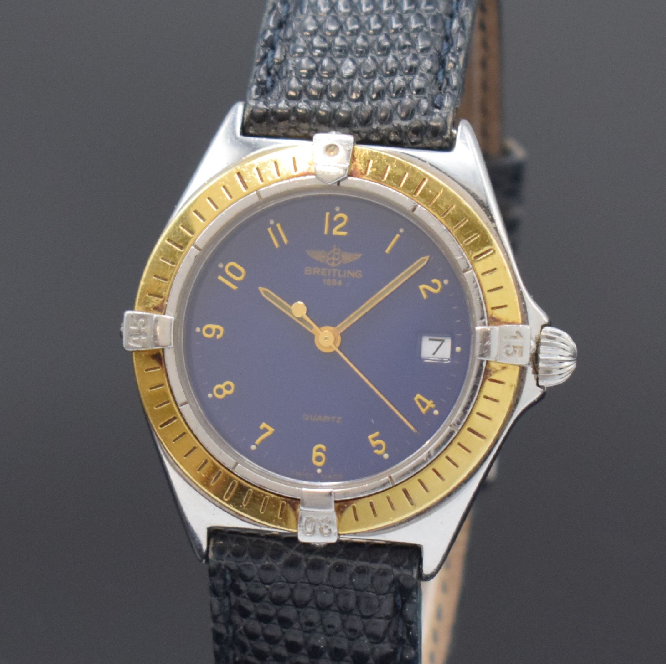 Detail a: BREITLING Armbanduhr Referenz D57045, Schweiz 1990er Jahre, Edelstahl/Gold kombiniert inkl. Lederband m. orig. Dornschl., Boden und Krone verschr., ...