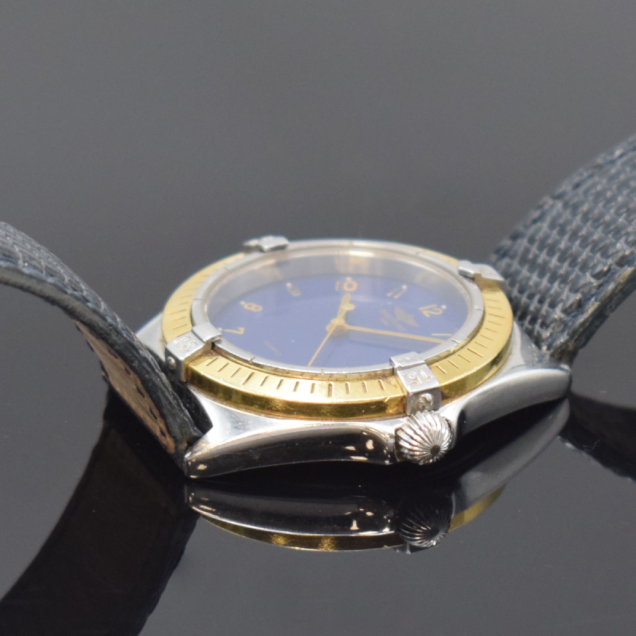 Detail c: BREITLING Armbanduhr Referenz D57045, Schweiz 1990er Jahre, Edelstahl/Gold kombiniert inkl. Lederband m. orig. Dornschl., Boden und Krone verschr., ...
