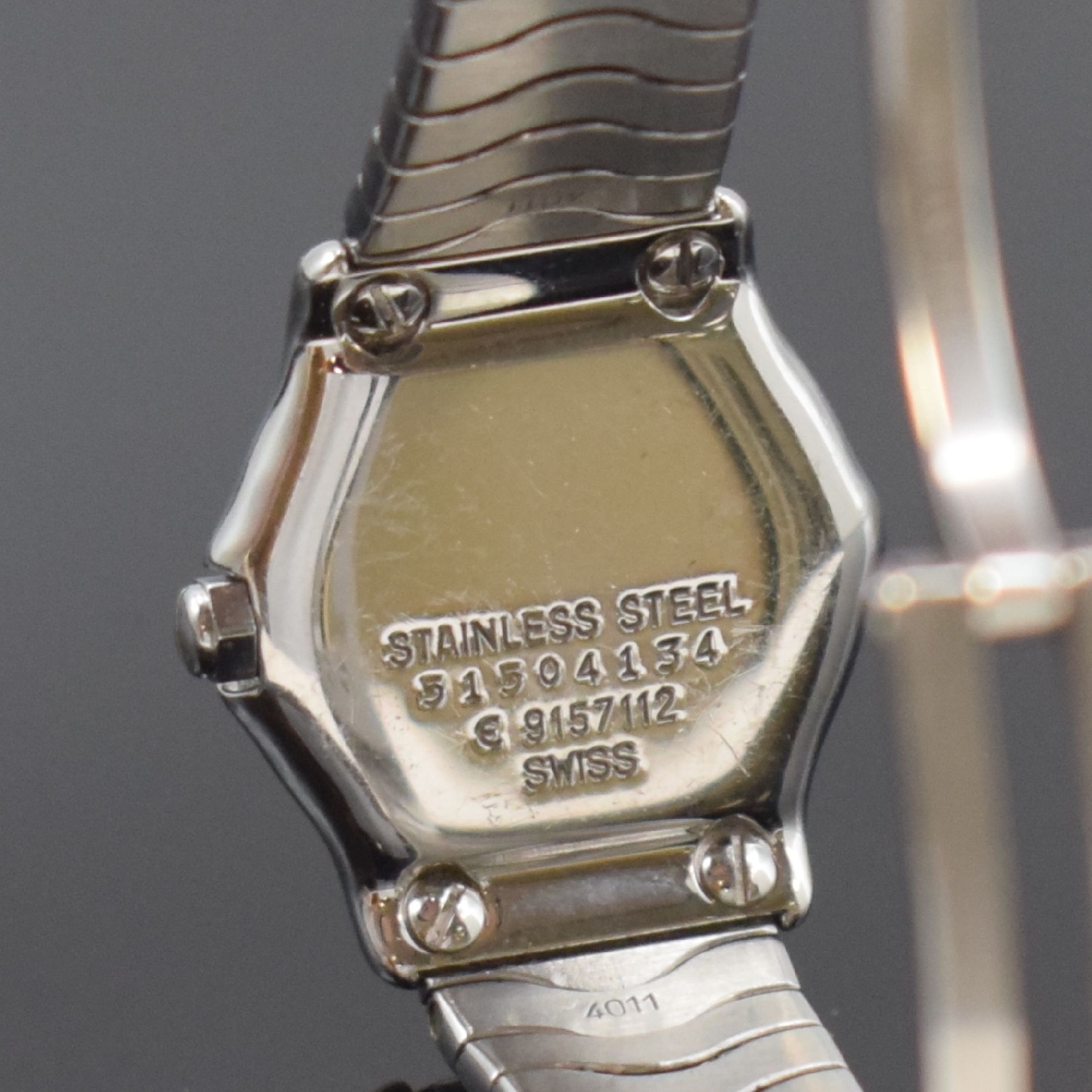Detail d: EBEL Damenarmbanduhr Classic Sport Lady mit Diamantbesatz Referenz 9157112, Schweiz um 1990, Edelstahlgeh. inkl. Wellengliederband m.Faltschl., ...