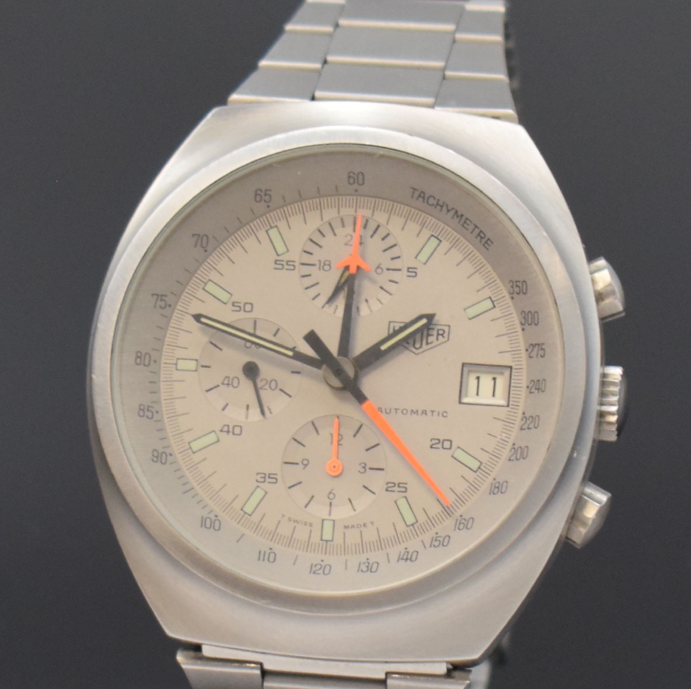 Detail a: HEUER "Pewter" seltener Armbandchronograph Referenz 510.503, Automatik, Schweiz um 1975, Zinn-farb. Edelstahlgeh. inkl. Gliederband m. ...