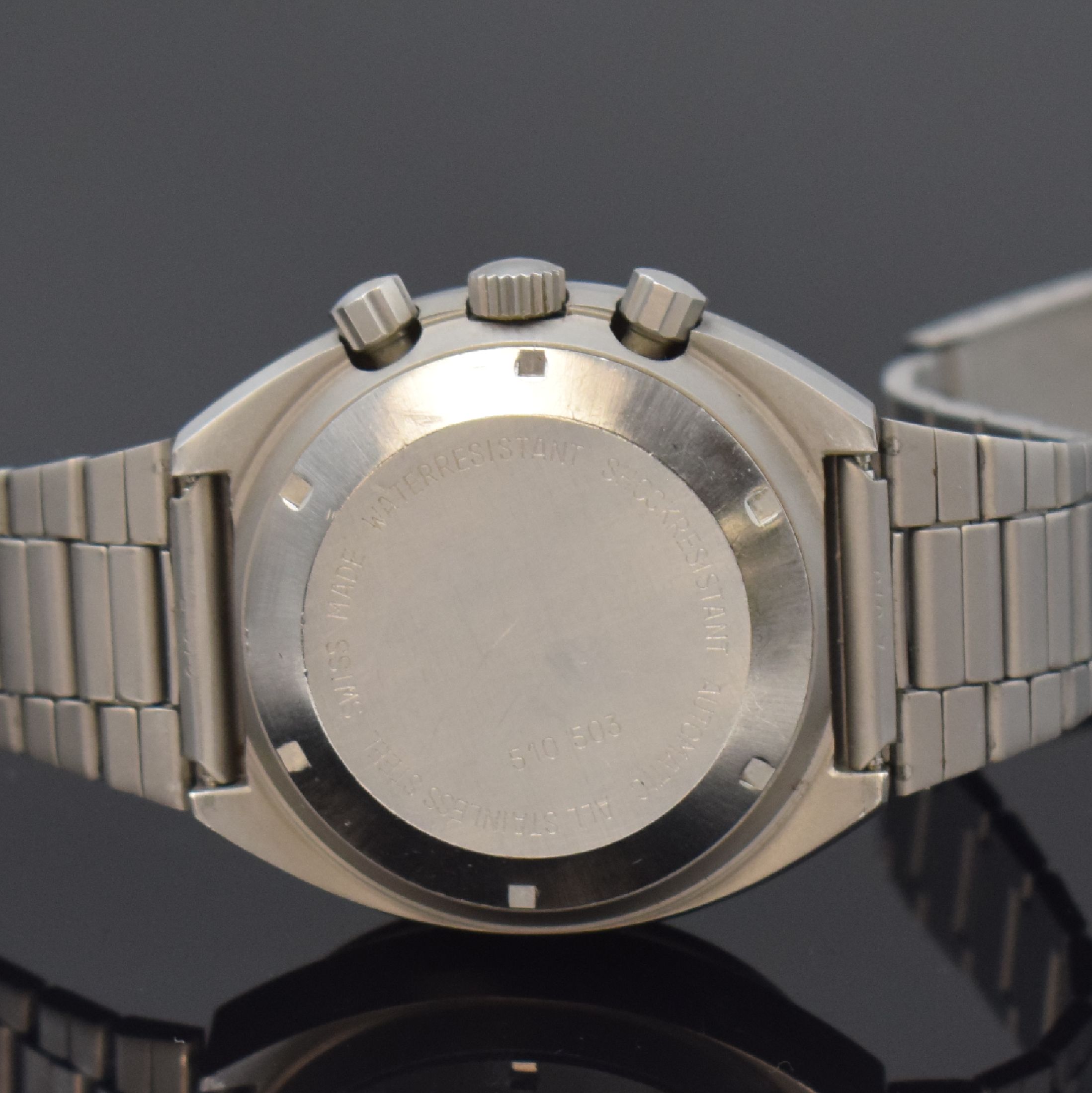 Detail c: HEUER "Pewter" seltener Armbandchronograph Referenz 510.503, Automatik, Schweiz um 1975, Zinn-farb. Edelstahlgeh. inkl. Gliederband m. ...