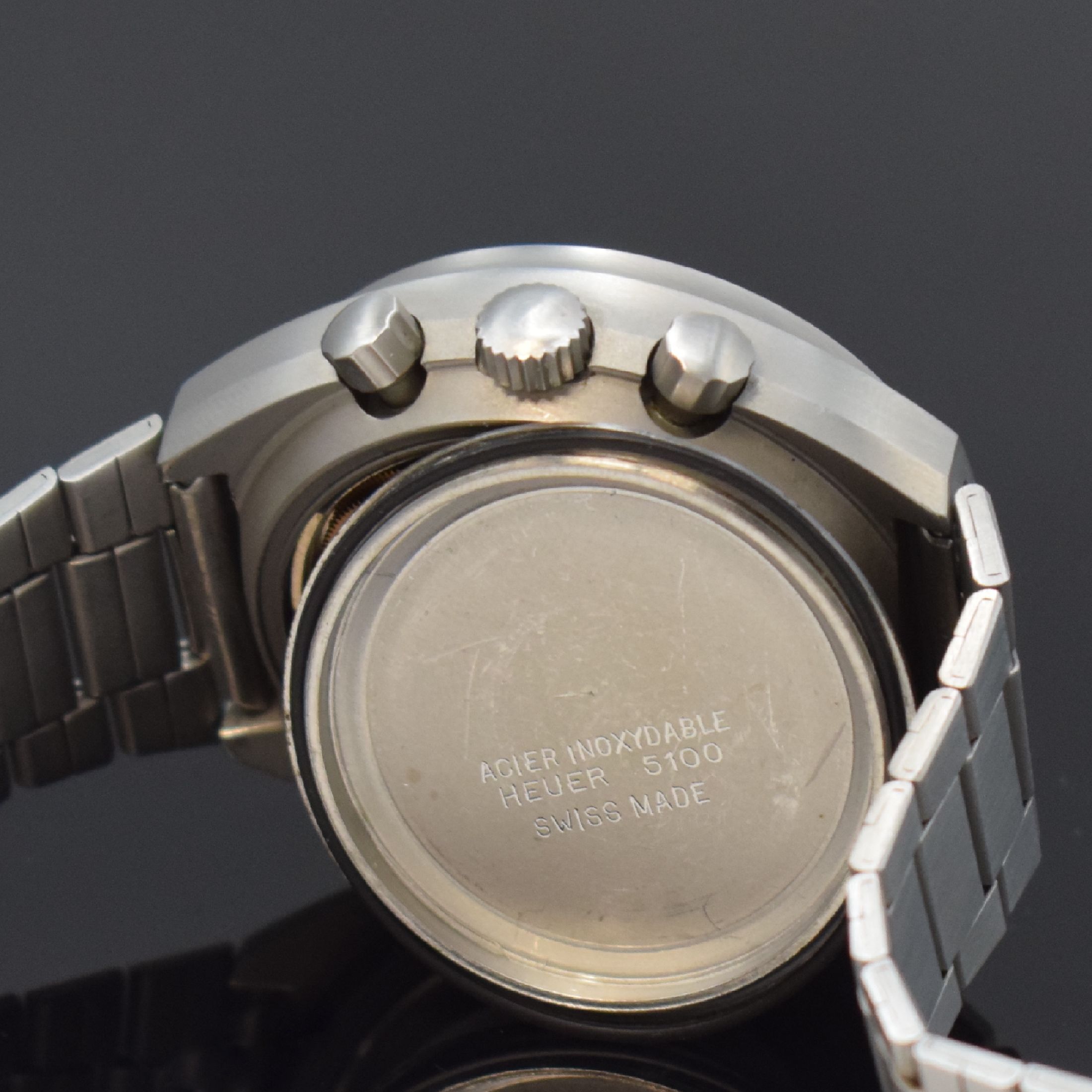 Detail f: HEUER "Pewter" seltener Armbandchronograph Referenz 510.503, Automatik, Schweiz um 1975, Zinn-farb. Edelstahlgeh. inkl. Gliederband m. ...