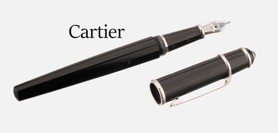 26747464a - CARTIER fountain pen , model Diablo, corpus and cap black hard lacquer, nib WG 750/000, ...