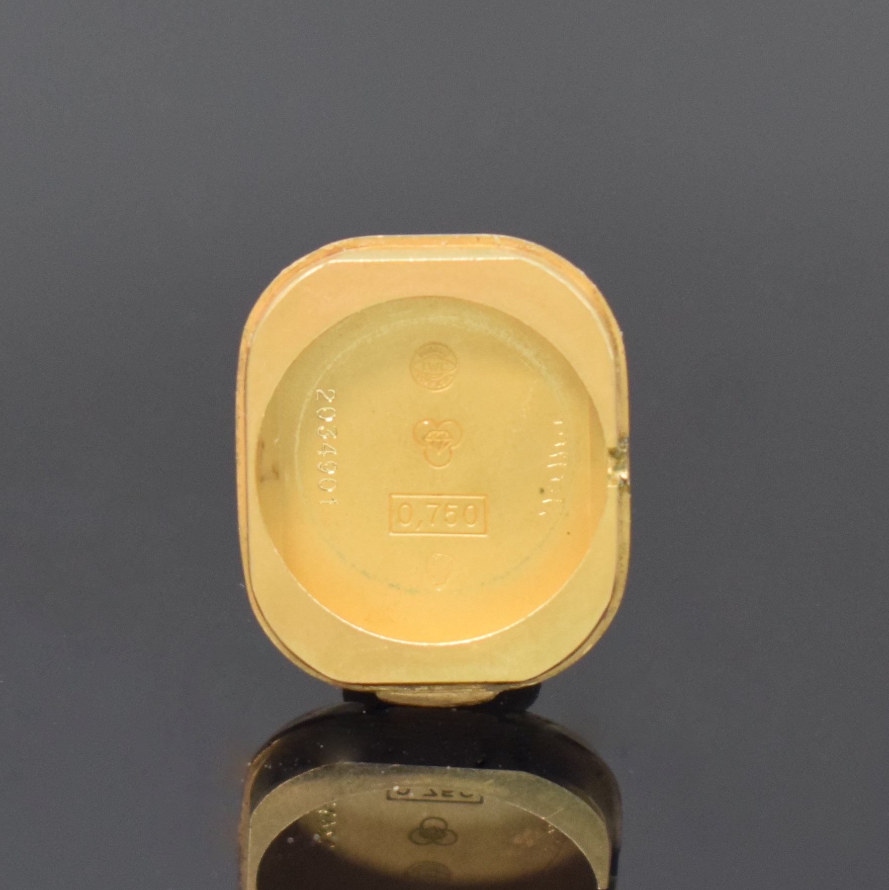 Detail h: IWC Damenarmbanduhr in GG 750/000, Schweiz um 1970, Automatik, 2-tlg. Geh. m. integr. Band, Boden aufgedr., cremefarb. Zifferbl., aufges. gold. ...