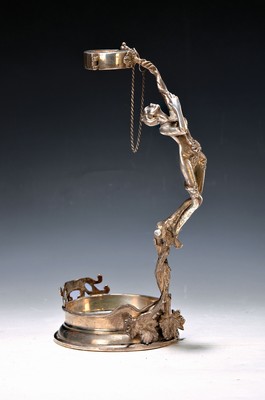 Image 26748747 - Bottle holder, around 1900, Art Nouveau, 925 sterling silver, with a fully sculpted female figure, height approx. 27cm, approx. 570 g.