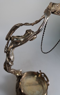 26748747d - Bottle holder, around 1900, Art Nouveau, 925 sterling silver, with a fully sculpted female figure, height approx. 27cm, approx. 570 g.