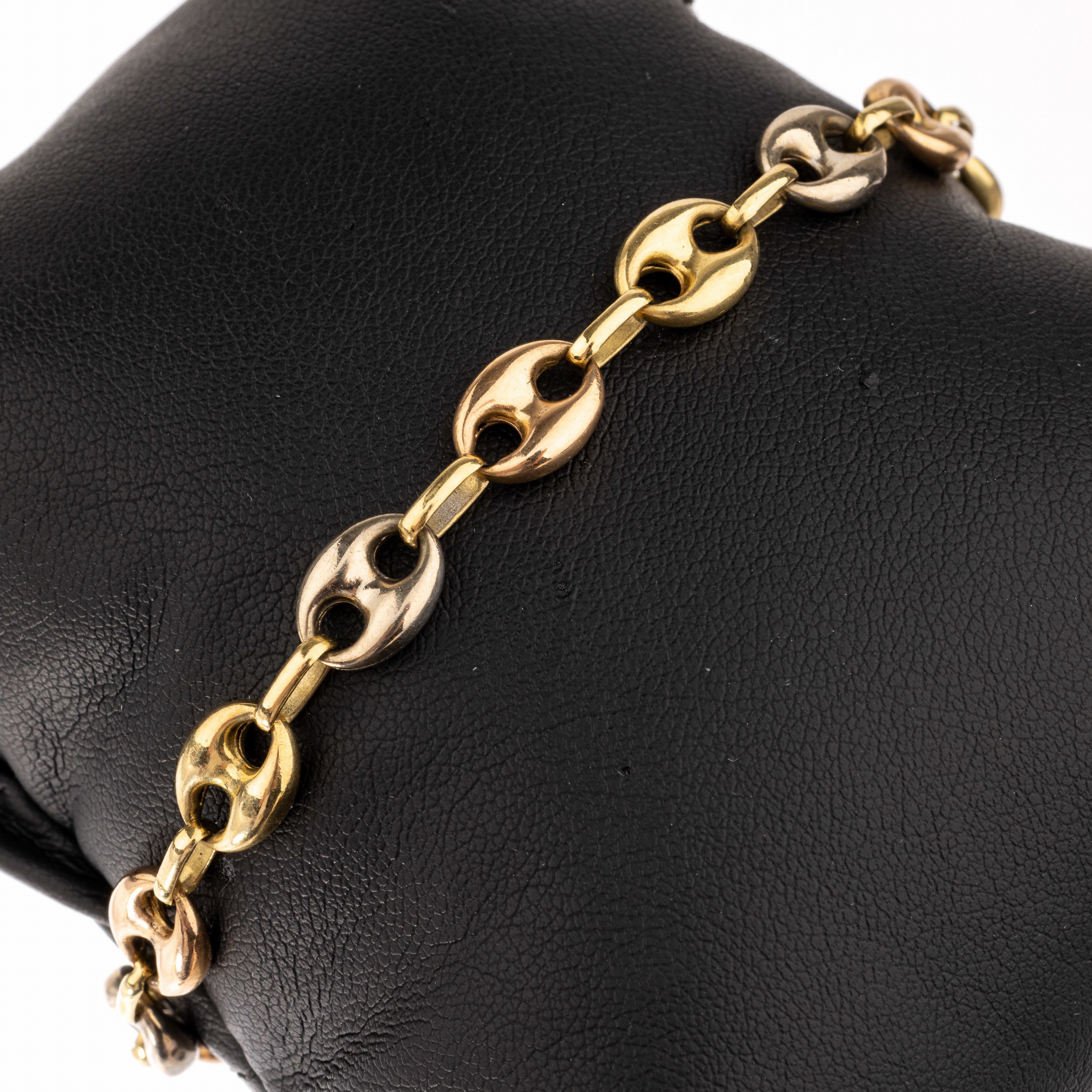 18 kt Gold Armband, GG/WG/RG 750/000, Erbskette, L. ca. 20 cm, ca. 11.5 g