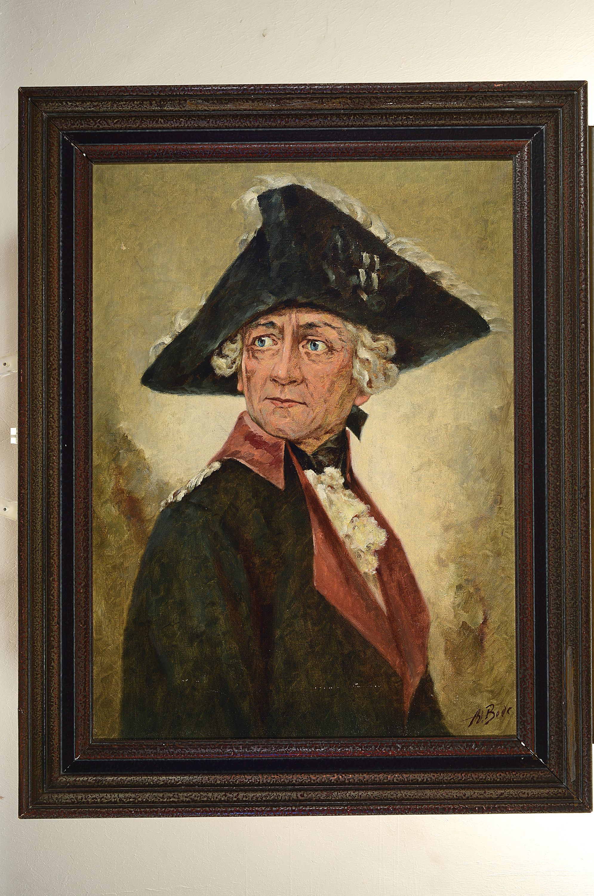 Detail k: Adolf Bode, 1904-1970, Porträt des Kaisers Friedrich II. mit Dreispitz, Öl/Lwd, rechts unten sign., ca. 75x55cm, Rahmen besch., ca. 91x72cm