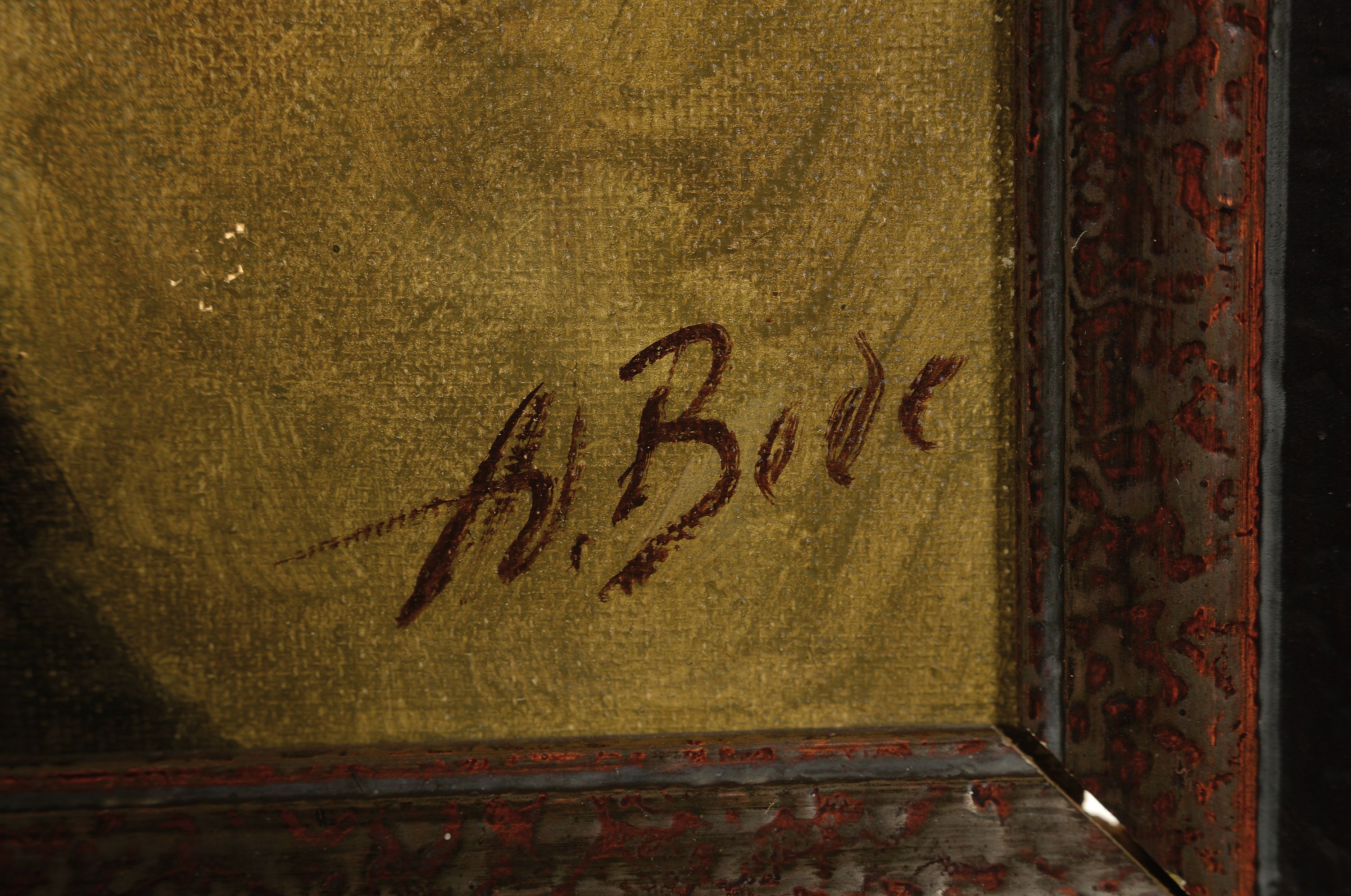 Detail l: Adolf Bode, 1904-1970, Porträt des Kaisers Friedrich II. mit Dreispitz, Öl/Lwd, rechts unten sign., ca. 75x55cm, Rahmen besch., ca. 91x72cm