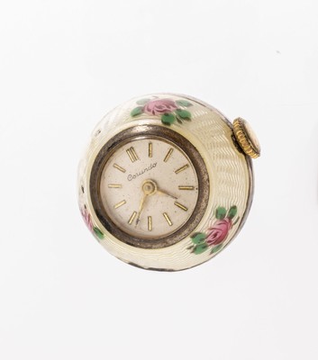 26749313b - Lot 2 sphere shaped watches with enamel , approx. 1920s, setting metal, ground needle ...