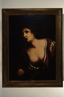 26749349k - Unidentified artist of the 18th C., portrait of Lucrezia, oil/canvas, restored, relined, approx. 78x57cm, frame approx. 93x72cm
