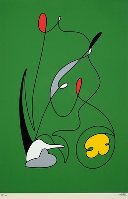 Image 26749424 - Giuseppe Giudotti, born 1929, color screenprint, "Painted Music II", Ed. 26/100, hand-signed, depicting the performative coordination of a conductor, framed under glass, 71x51 cm