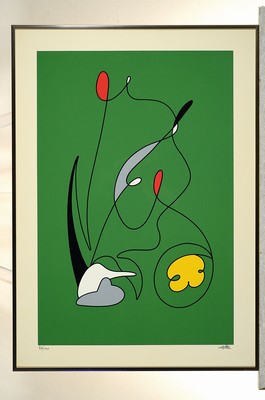 26749424k - Giuseppe Giudotti, born 1929, color screenprint, "Painted Music II", Ed. 26/100, hand-signed, depicting the performative coordination of a conductor, framed under glass, 71x51 cm