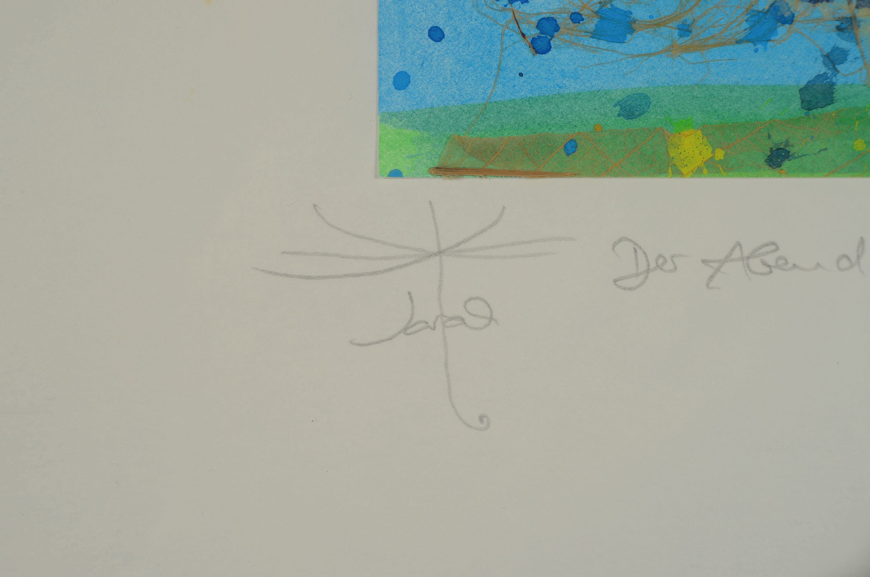 Detail l: Sarah Kirsch, 1935-2013, Der Abend, Aquarell und Collage auf Papier, dat. 98, betitelt, Signet, ca. 13x10cm, u.Gl., R. ca. 57x50cm
