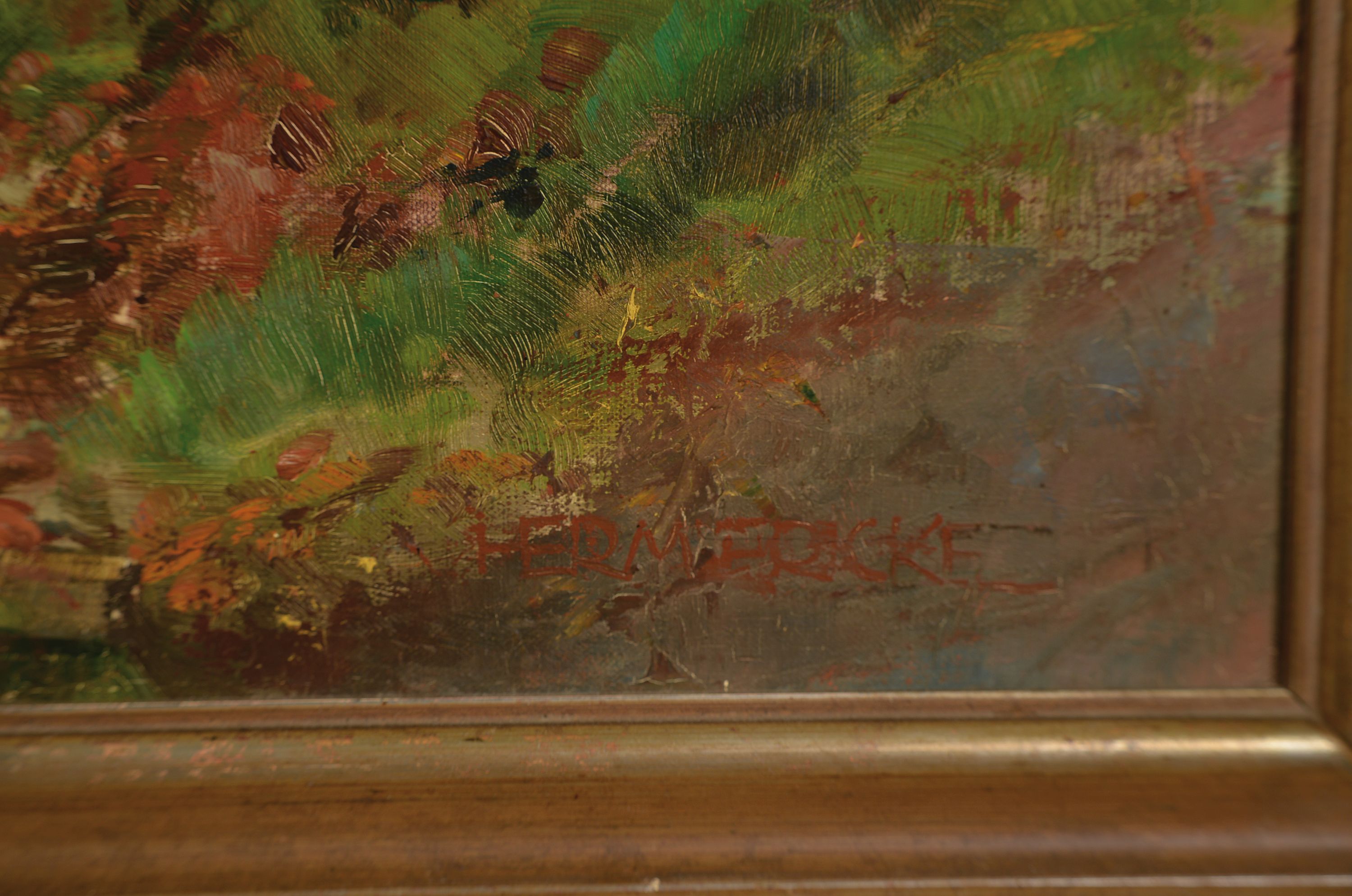 Detail a: Hermann Fricke, 1886-1966, Seeuferlandschaft mit Birken und Booten, Öl/Lwd, rechts unten sign., ca. 75x100cm, R. ca. 89x114cm
