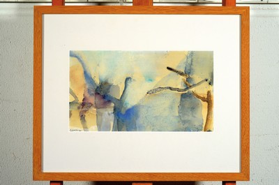 Image 26750100 - Bernhard Spahn, 1937-2015, March trees, watercolor on paper, signed lower left, approx. 20x35cm, etc., frame, approx. 42x53cm