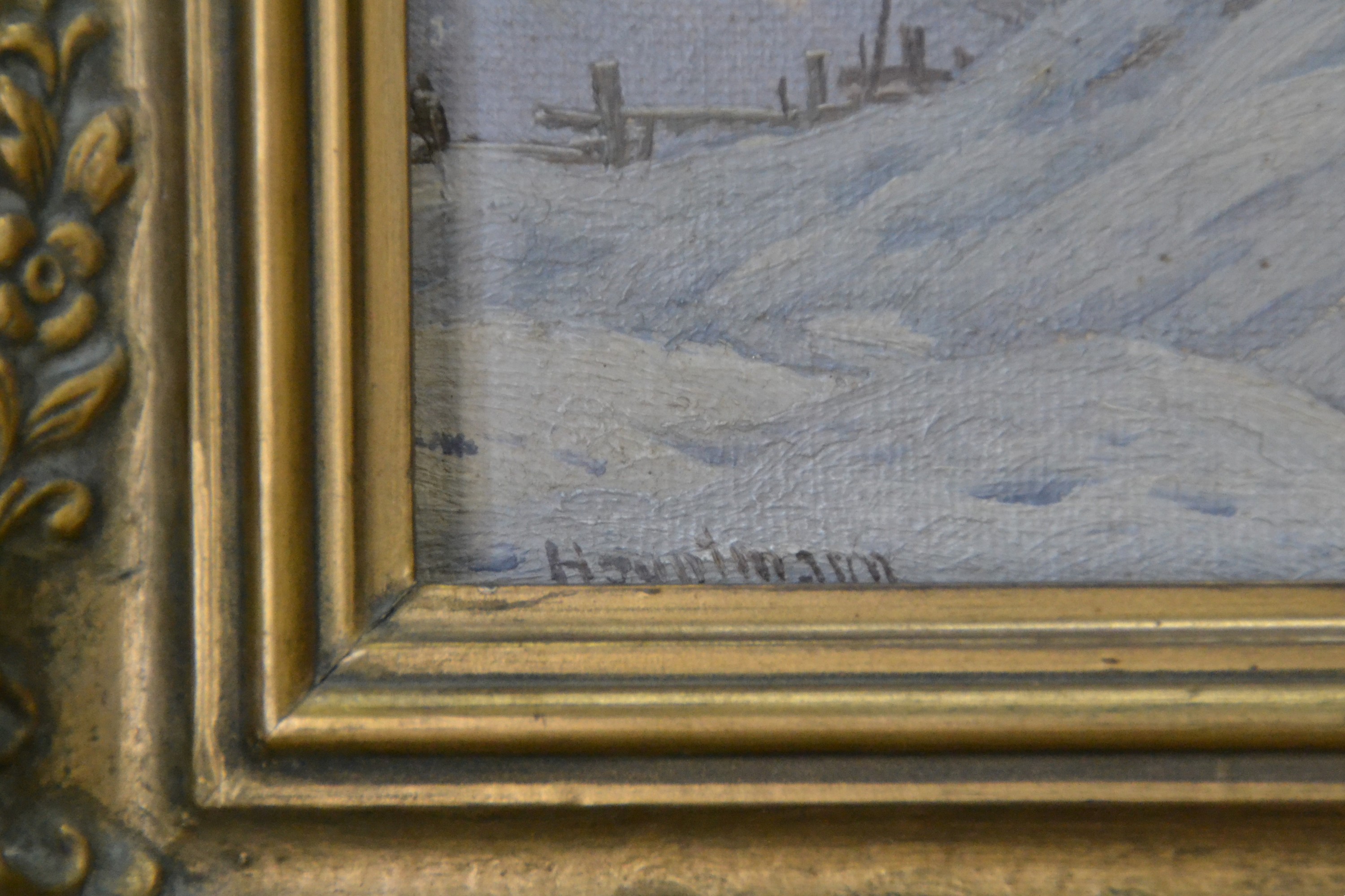 Detail b: Karl Hauptmann, 1880 Freiburg-1947 Todtnau, verschneiter Schwarzwaldhof, "Winterlandschaften im Schwarzwald", idyllische Landschaft mit ...