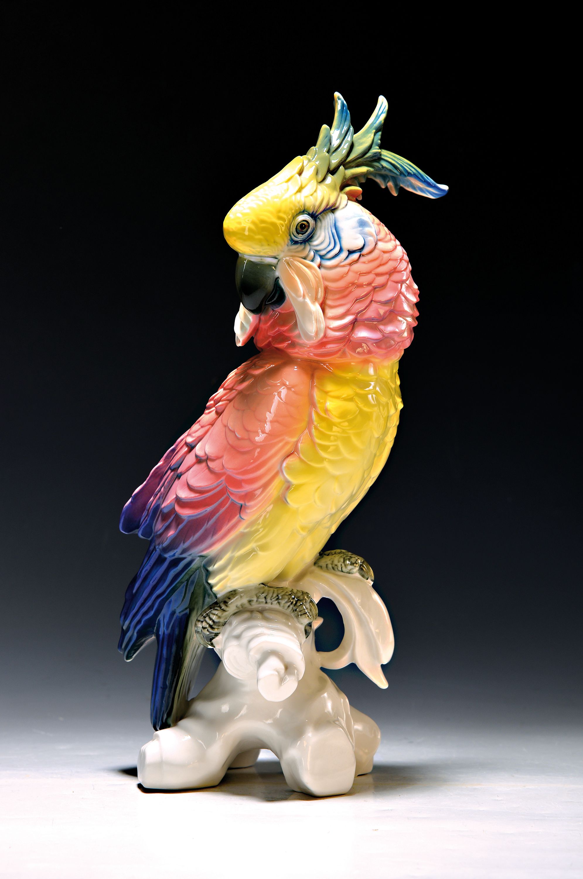Porzellanfigur/Kakadu, Ens, 30er Jahre, polychrom bemalt, H. 36 cm