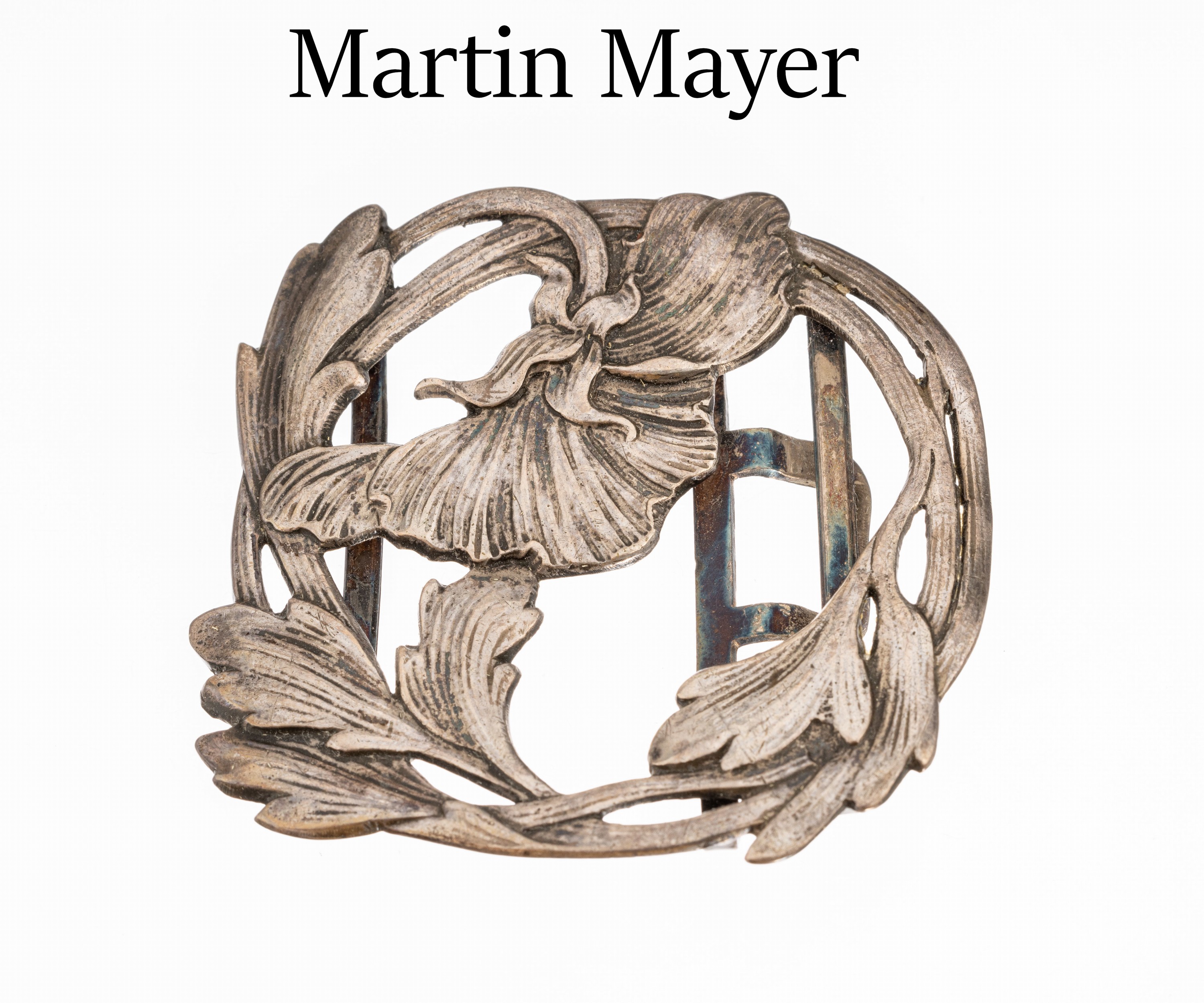 Jugendstil-Gürtelschliesse deutsch um 1900, 800er Silber, deutsch Martin Mayer Mainz, zeittyp., asymm. Dekor mit Mohnblüte mit Blättern, fein ...