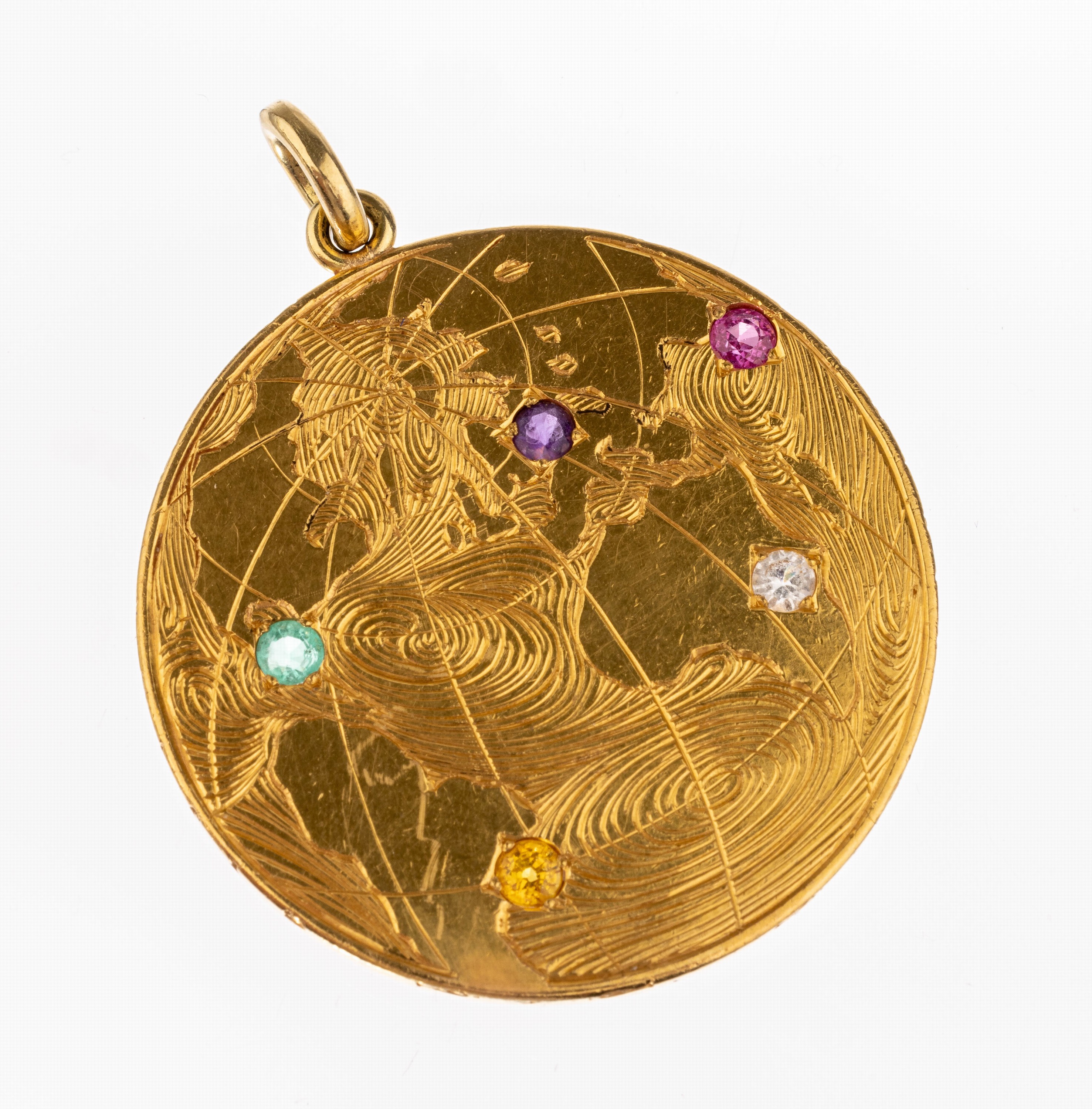 Gold Farbstein-Anhänger, GG 900/000, gefertigt aus 100 Kronen Goldmünze, Österreich-Ungarn, 1915 offizielle Nachprägung, Vorderseite poliert, ...