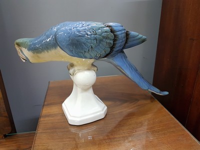 26750541c - Porcelain figure/parrot, Royal Dux, 20th century, polychrome painted, L. approx. 22 x 40 cm