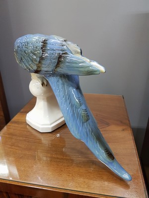 26750541d - Porcelain figure/parrot, Royal Dux, 20th century, polychrome painted, L. approx. 22 x 40 cm