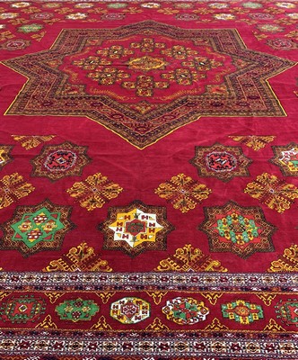 26750545d - Bukhara#"Palace Carpet#", Turkmenistan, commissioned work, approx. 10 years, wool on wool, approx. 710 x 820 cm, condition: 1-2. Very rare measure. Antique, old and decorativecollector Orientalrugs, Carpets, Textiles and Flatweaves